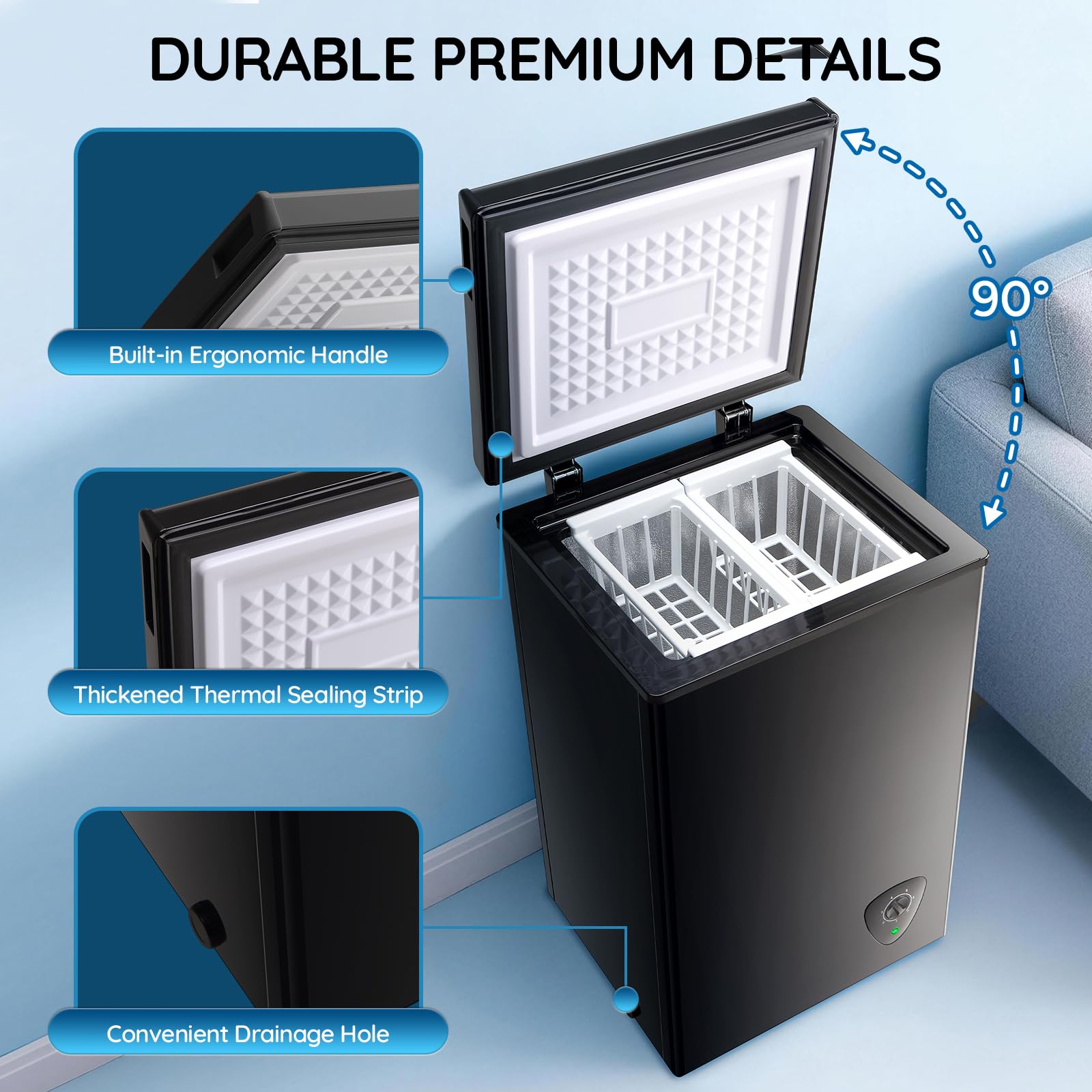 Tacool 2.2 Cu.Ft Mini Chest Freezer, Compact Deep Freezer With 7 Adjustable Thermostat, Top Open Door & Removable Basket, Single Door Freezer For Home, Garage And Apartment Black on Fridge.com - View 5