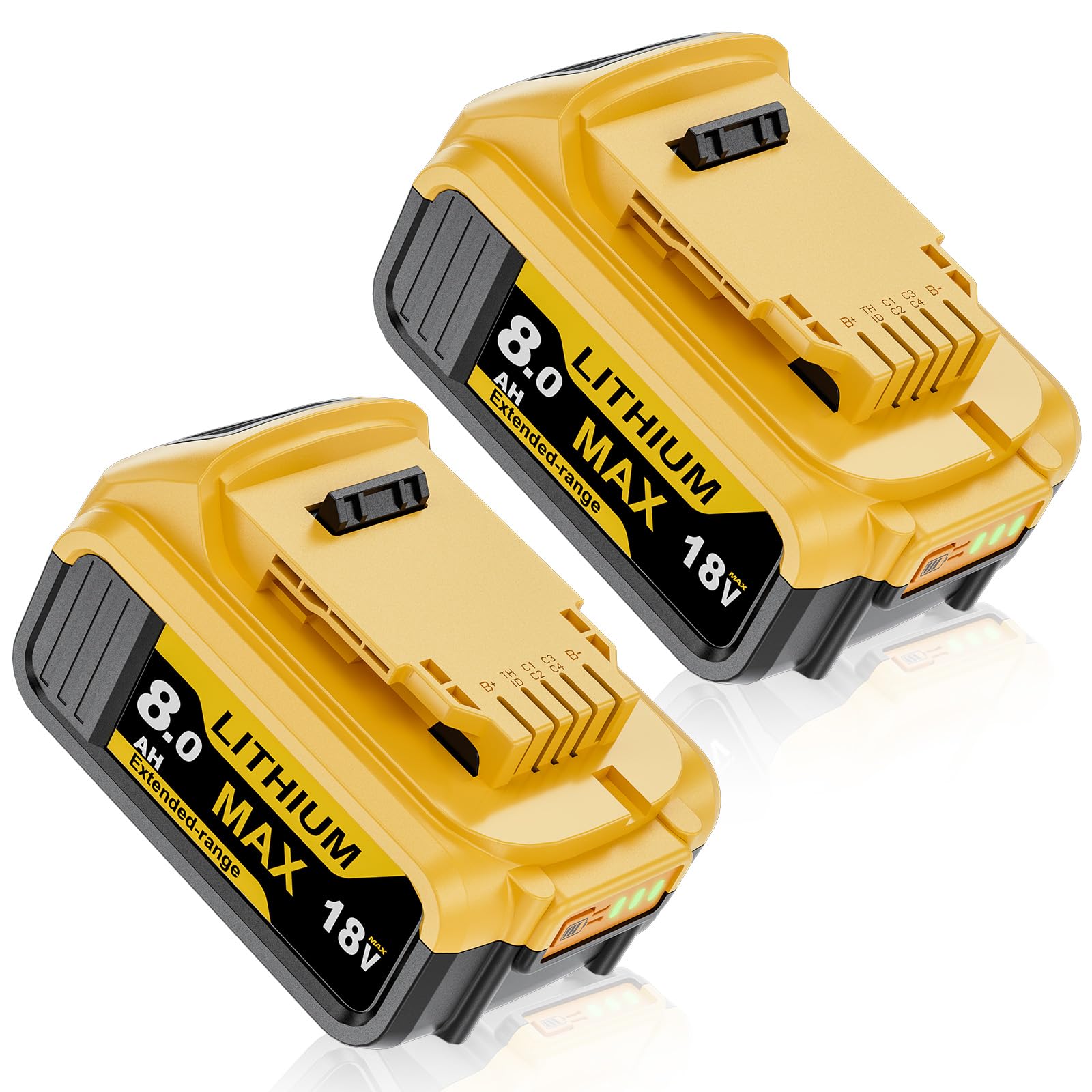 2 X 8000mAh for Dewalt 18V Battery, Replacement for Dewalt DCB182 Battery, Compatible with DCB180 DCB184 DCB200 DCB181 DCB201 DCB204 DCB183 DCB185 DCB203, with LED indicator