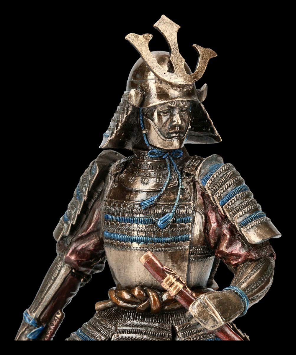 Unbekannt Samurai Figurine - Guerrier en Armor avec Deux Epées Japonais Guerrier, Figurine de Décoration, Décoder L'Article, Bronze.optik, H 23 CM