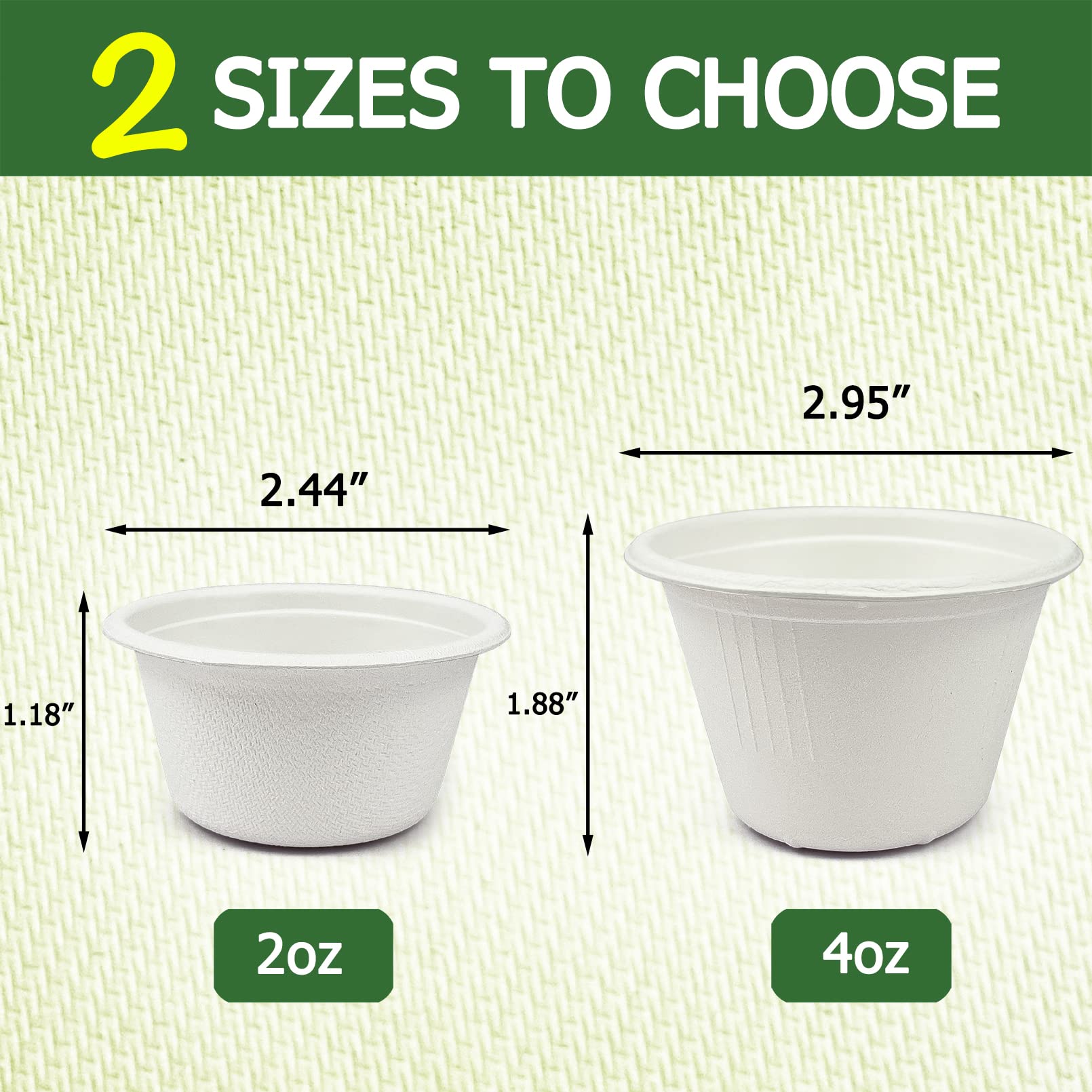 CAMKYDE Tazas desechables de fibra de bagazo de 2 onzas, 200 unidades, 100% biodegradables naturales compostables tazas de condimento tazas de muestra tazas de degustación (blanco, paquete de 200)