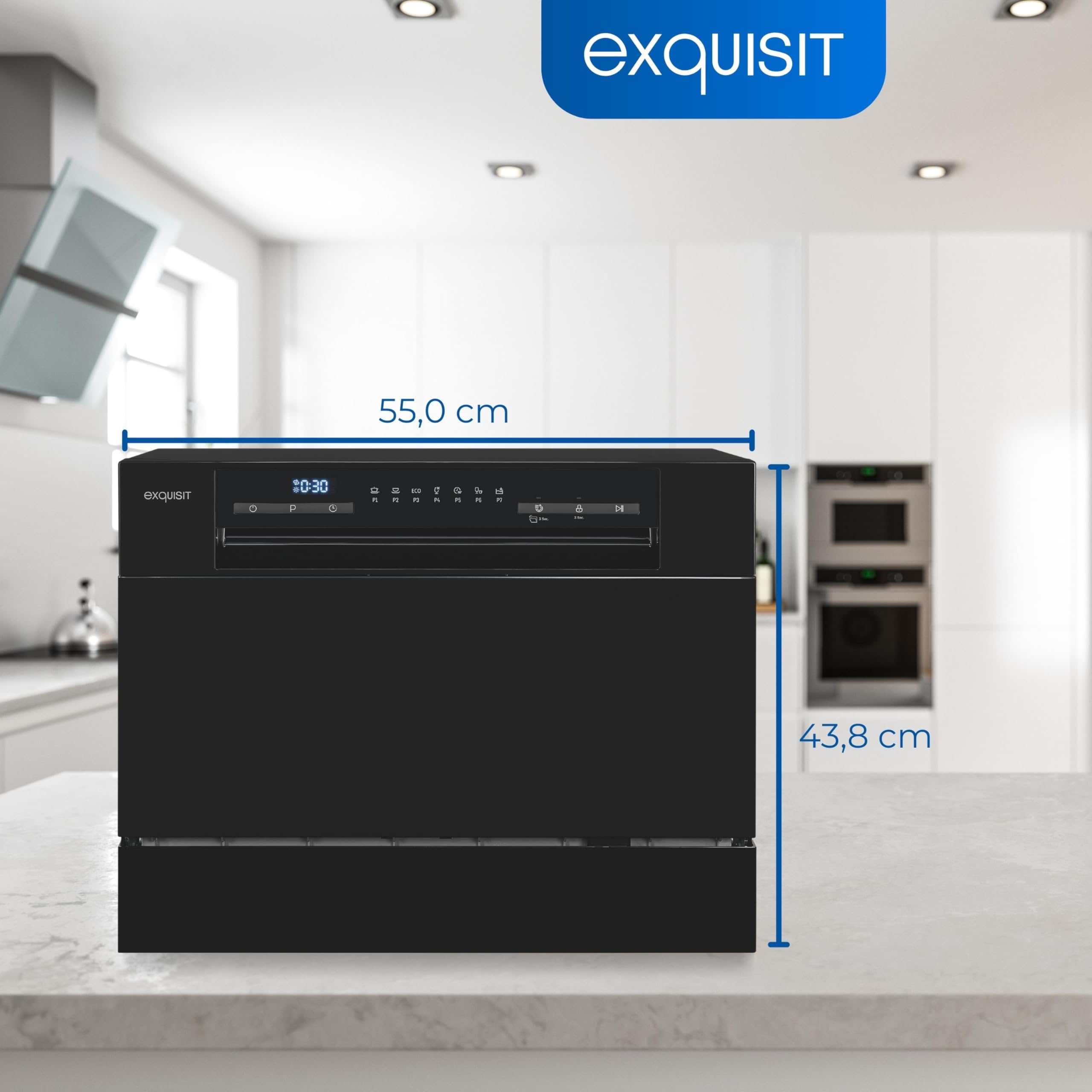 Exquisit Tischgeschirrspüler GSP206-030D schwarz 55 cm freistehend 6 Maßgedecke LED Display