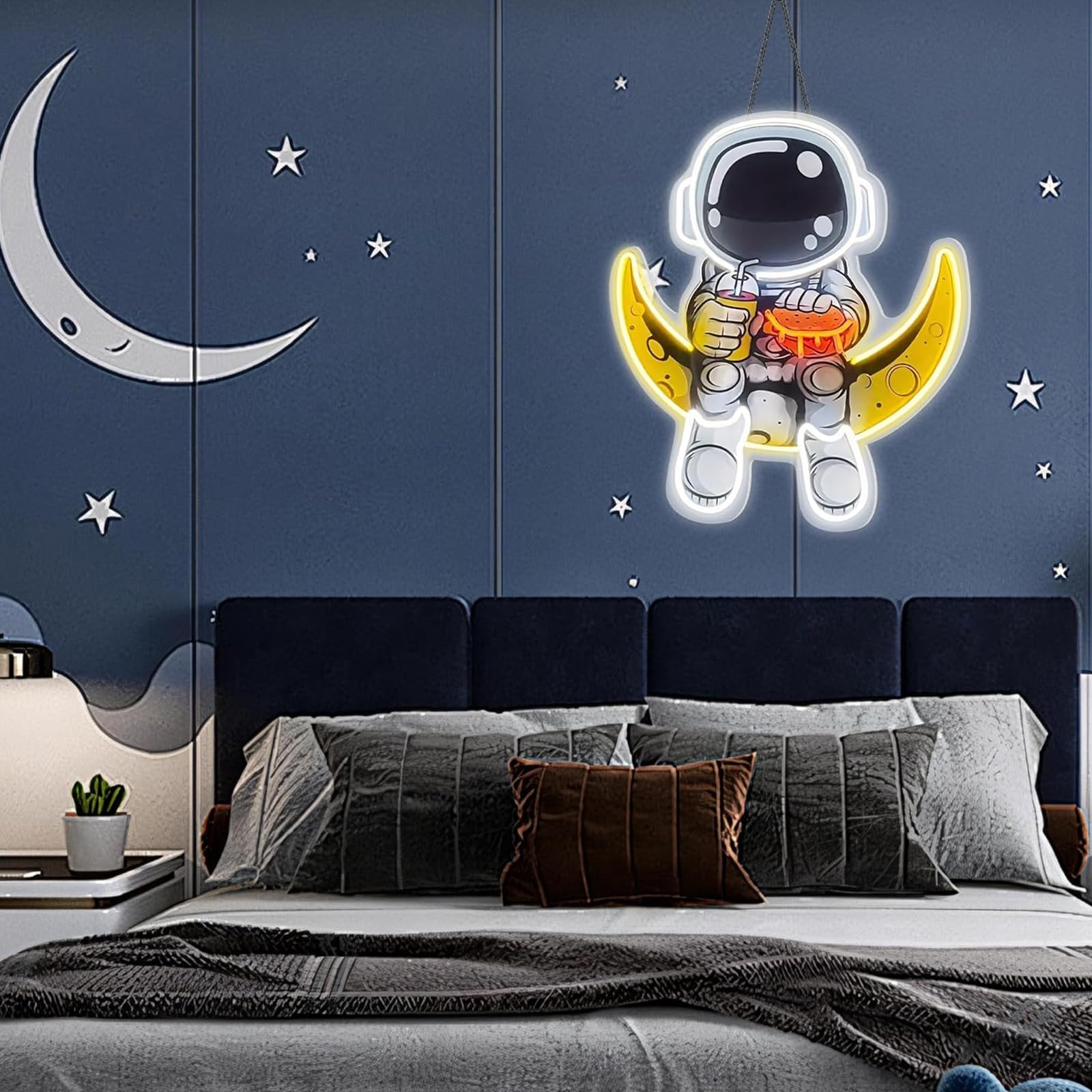 Astronaut Neon Zeichen Raummann UV gedrucktes LED Licht Zeichen für Schlafzimmer Raum Thema Klassenzimmer Pizza Shop Snack Bar Cafe Shop Wand Decor USB Dimmer