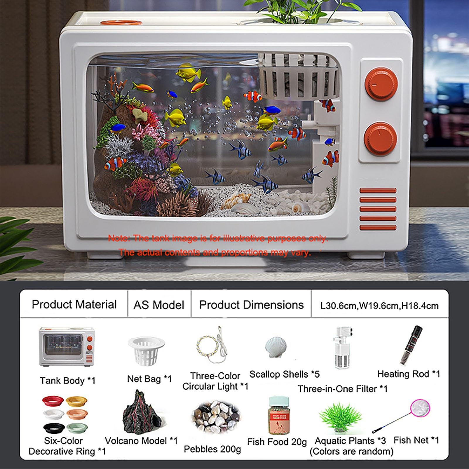 Pequeño Acuario, Juego Completo De Acuario De Escritorio, Tanque De Pescado Kit De Inicio De Acuario Pequeño con LED para Camarones Peces Dorados Tortugas(White)