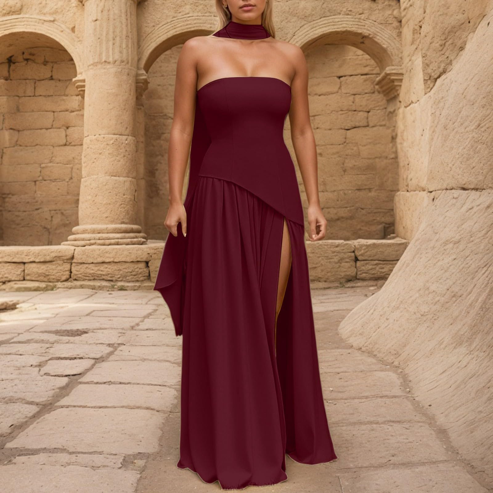 Vestido de Noche para Mujer línea A Hombros Descubiertos Moda Slim Fit Vestido de Dama Honor Sin Mangas Elegante Vestidos Verano Mujer Largo Fiesta Bodycon Formal Vestidos Invitado Boda Graduación