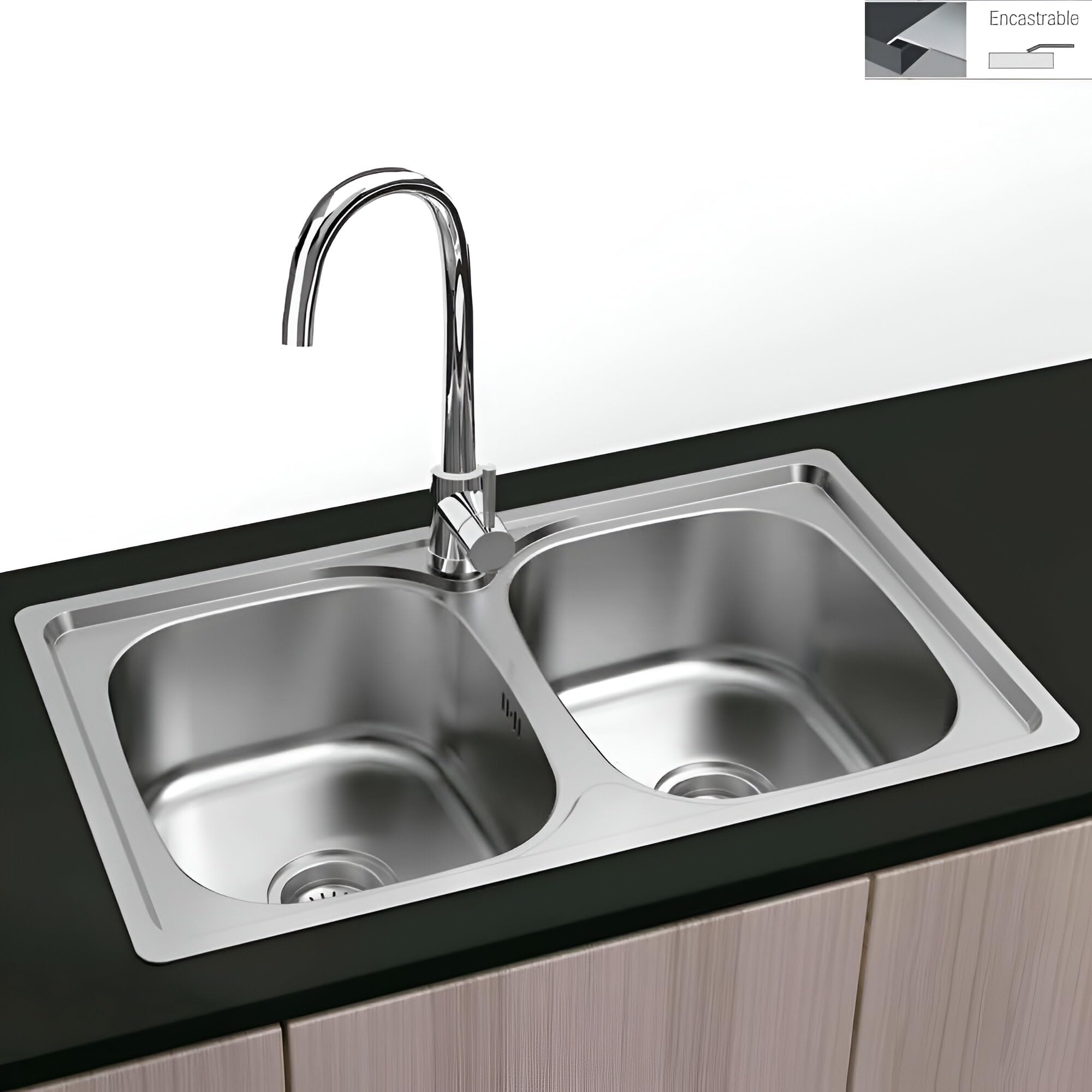Dublin - Fregadero Encastrar Cuadrado 80x44 | 2 Senos | Acero Inoxidable Aisi 304