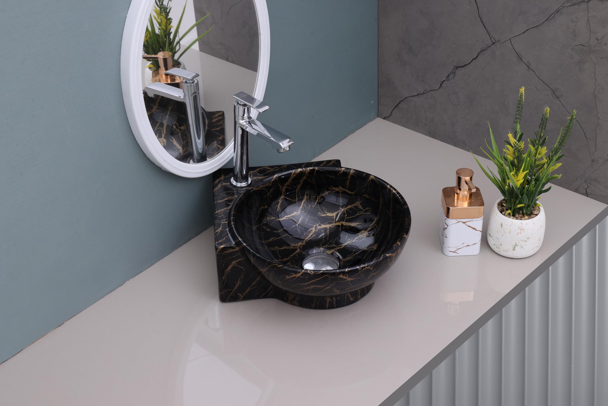 HISRE Wall Mounted Wash Basin for Bathroom | Ceramic Wash Basin Wall Hung Small Corner Wash Basin/Sink (Style - I), photo 3 of 5