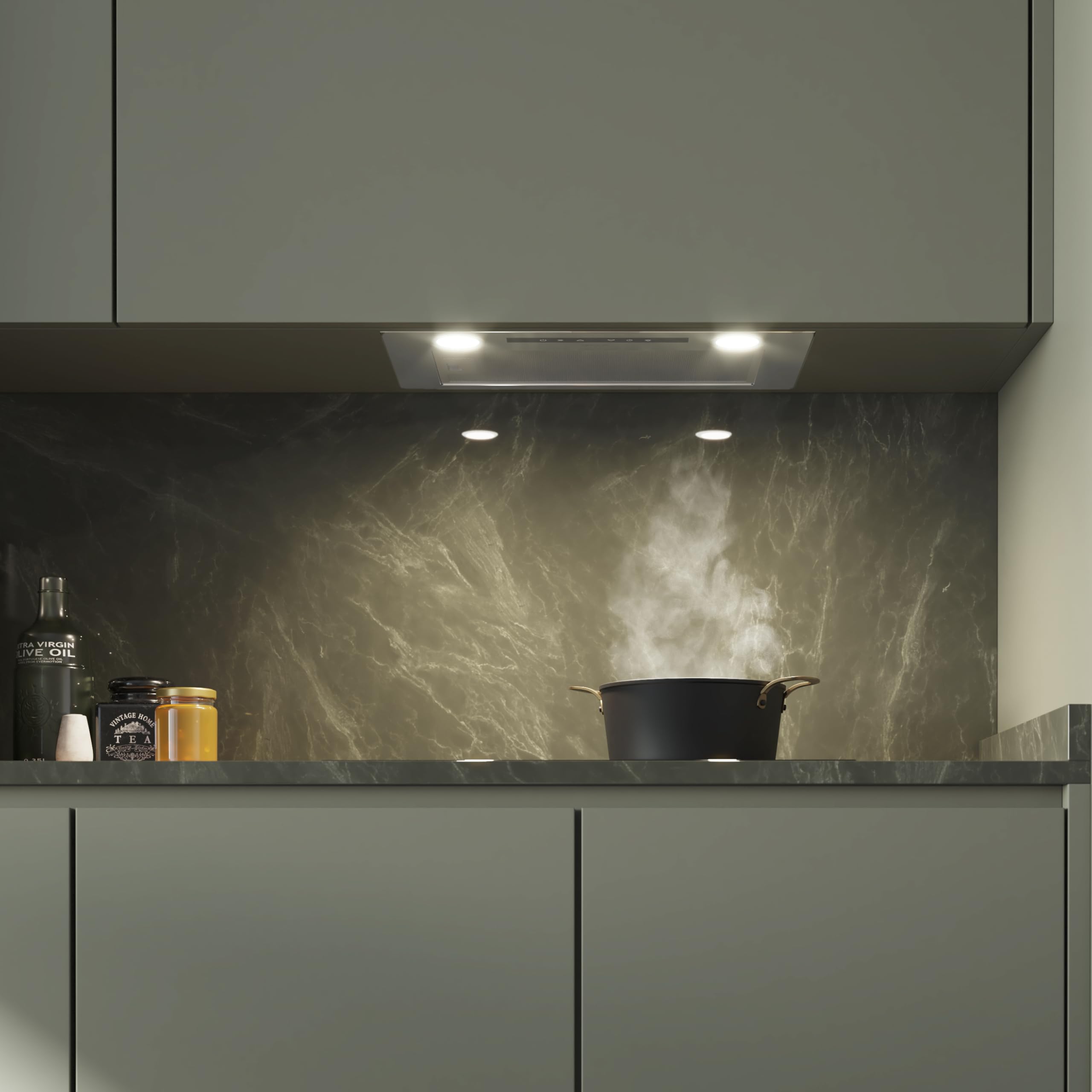 Cecotec Okap kuchenny Bolero Flux IT 525500 Stal nierdzewna A++. Silnik 70 W, 3 poziomy mocy, niskie zużycie, stal nierdzewna, moc 550 m³/h, dotykowy, wzmacniacz, światło i filtr węglowy