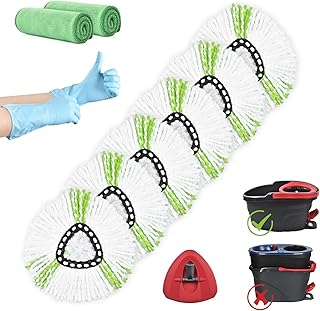 OTraki 6 Pack Spin Mop Replacement Heads Compatible with O Cedar EasyWring 1 Tank System, Microfiber Mop Refill Head for All Hard Floor Cleaning Triangle Spin Mop Replace Heads Set with 1 Red Base