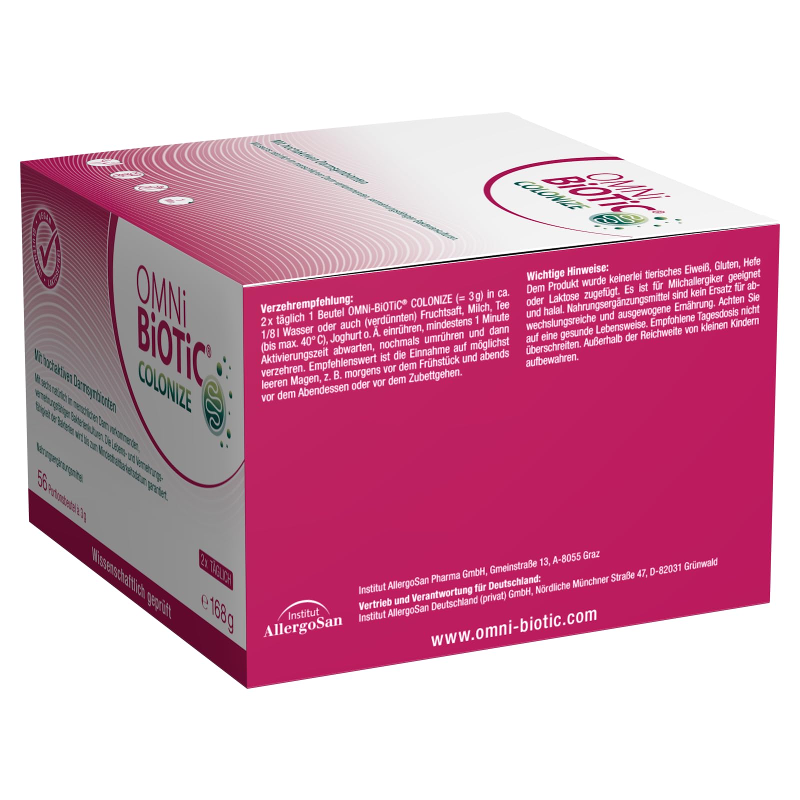 OMNi BiOTiC COLONIZE | 56 Portionen (168 g) | 6 Bakterienstämme | 18 Mrd. Keime pro Tagesdosis | Pulver | Vegan | Zur täglichen Anwendung | Mit Bakterien für die Darmflora