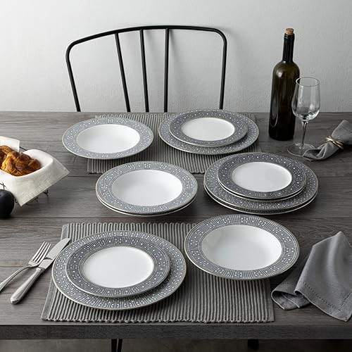 Miniatura 2 de Noritake Infinity - Juego de 12 piezas, servicio para 4 pulgadas, negrografitogris, multicolor