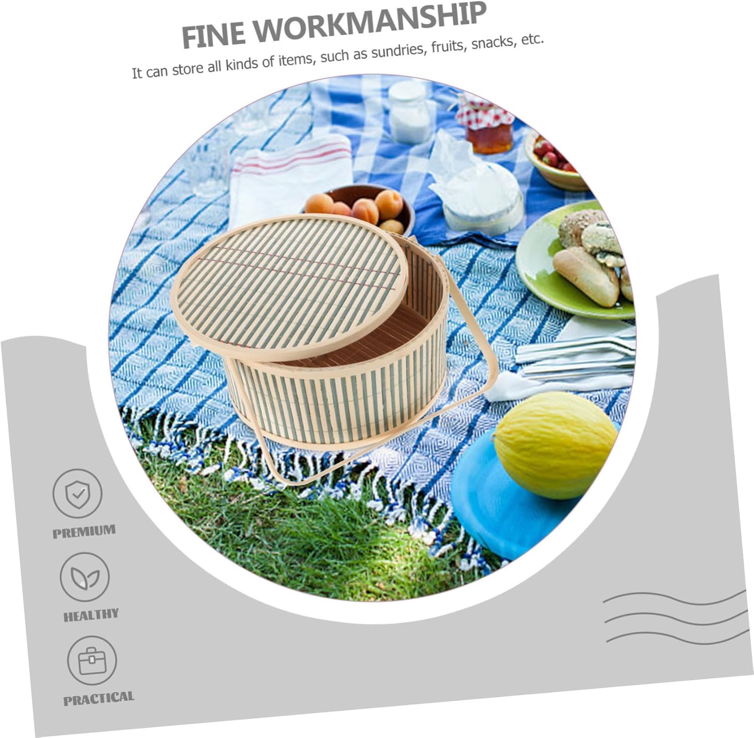 Outdoor Woven Picnic Basket Handle Versatile Storage for Fruits Snacks and Essentials for Camping Parties and Family Gatherings Rustic Design