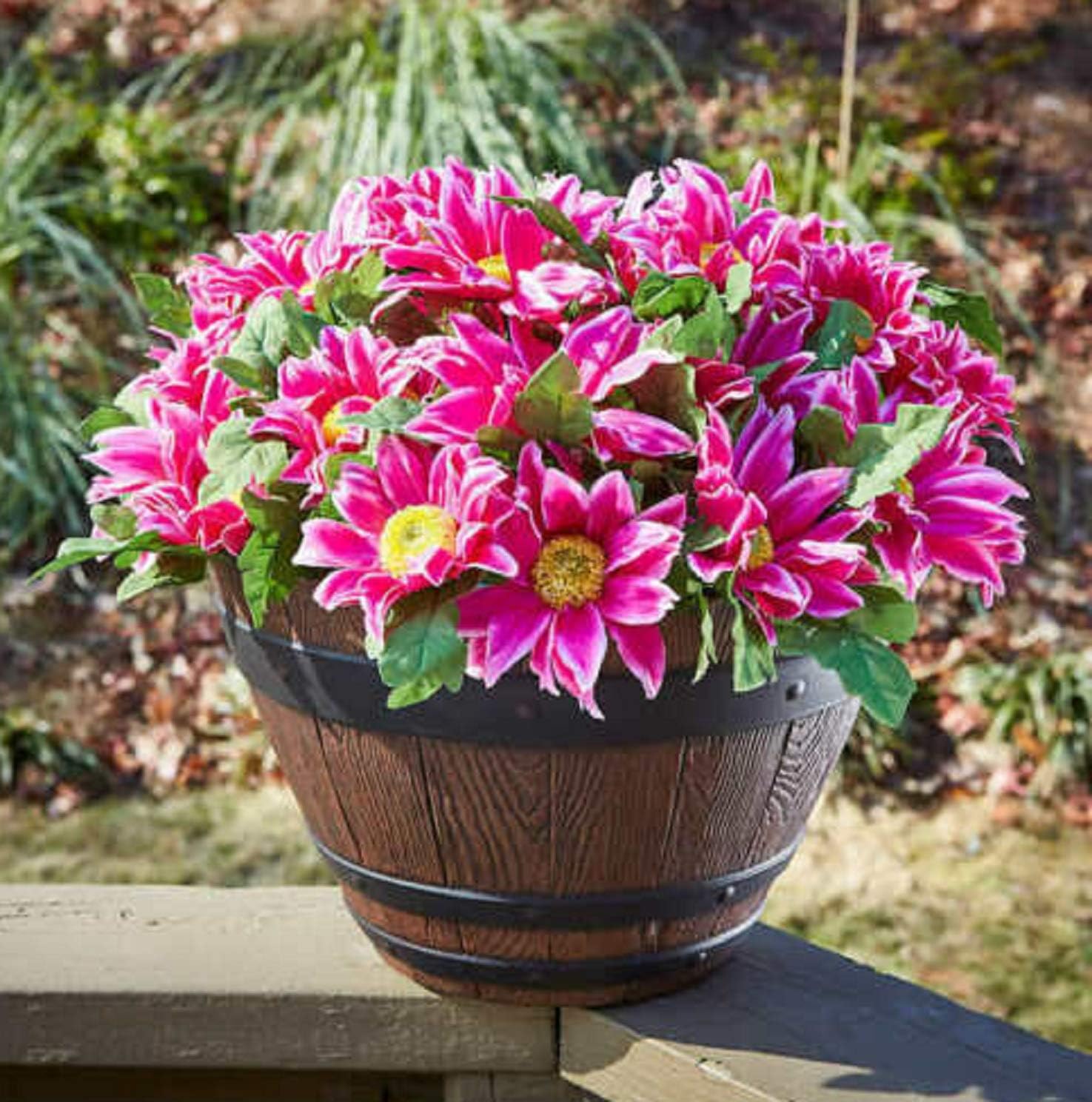 Southern Patio 13″ Woodford Barrel Planter 5-Pack, Darkened Oak