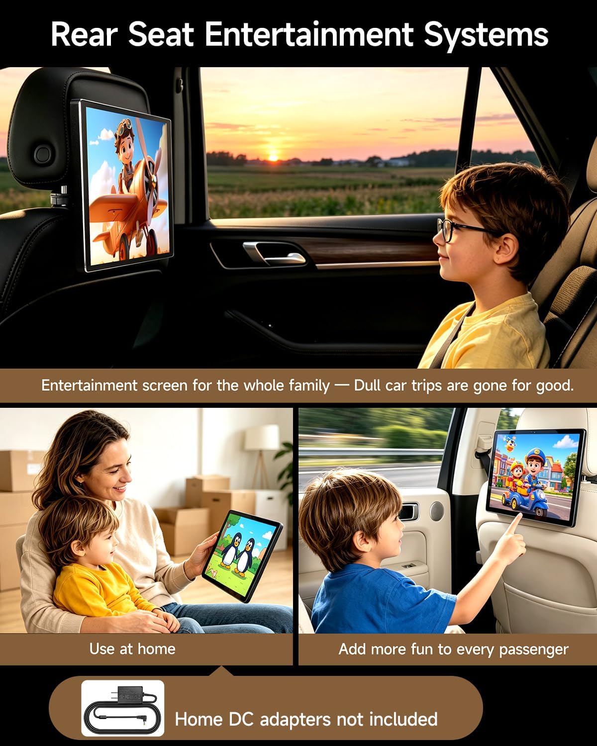 13'' Android Car TV Headrest Monitor Screen Back Seat Entertainment System | Portable 5G WiFi In Cell Touchscreen, 2+32G, Screen Casting, HDMI Input,SD Card,USB,4K Video Playback,for Passengers Kids