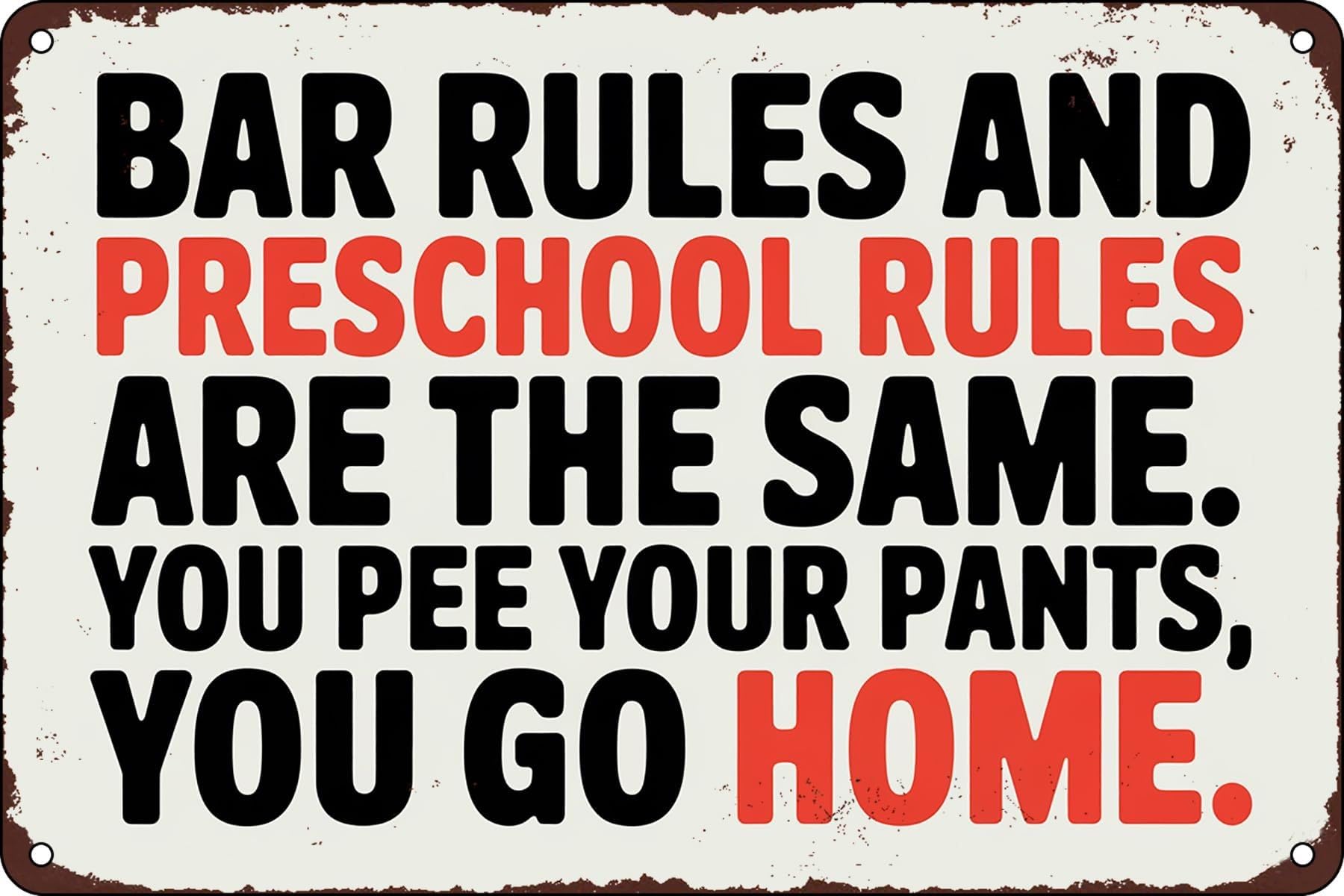MQXFCZUX Funny Bar Rules School Rules Comparison Vintage Metal Sign Wall Decor for Man Cave Game Room Pub Tavern Saloon Home Bar Patio Porch 8 X 12 inch