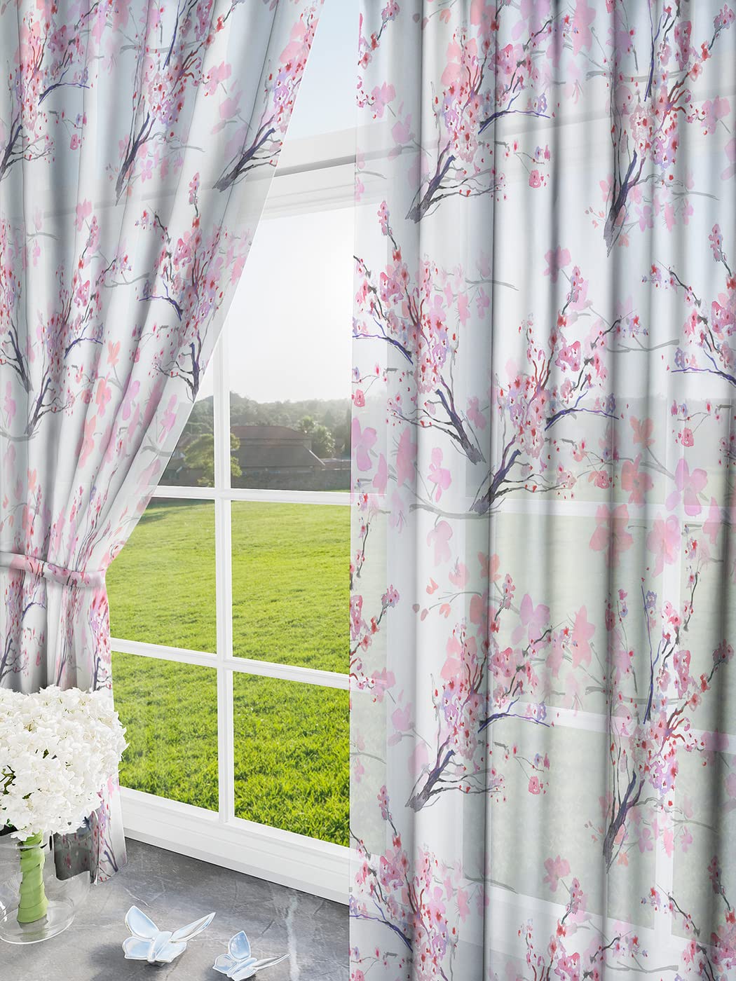 LHD HUB 3D Flowers Digital Printed Polyester Fabric Curtains for Bed Room, Living Room Kids Room Color Pink Window/Door/Long Door (D.N.53) (4 x 9 Feet (Size: 48 x 108 Inch) Long Door, 2)