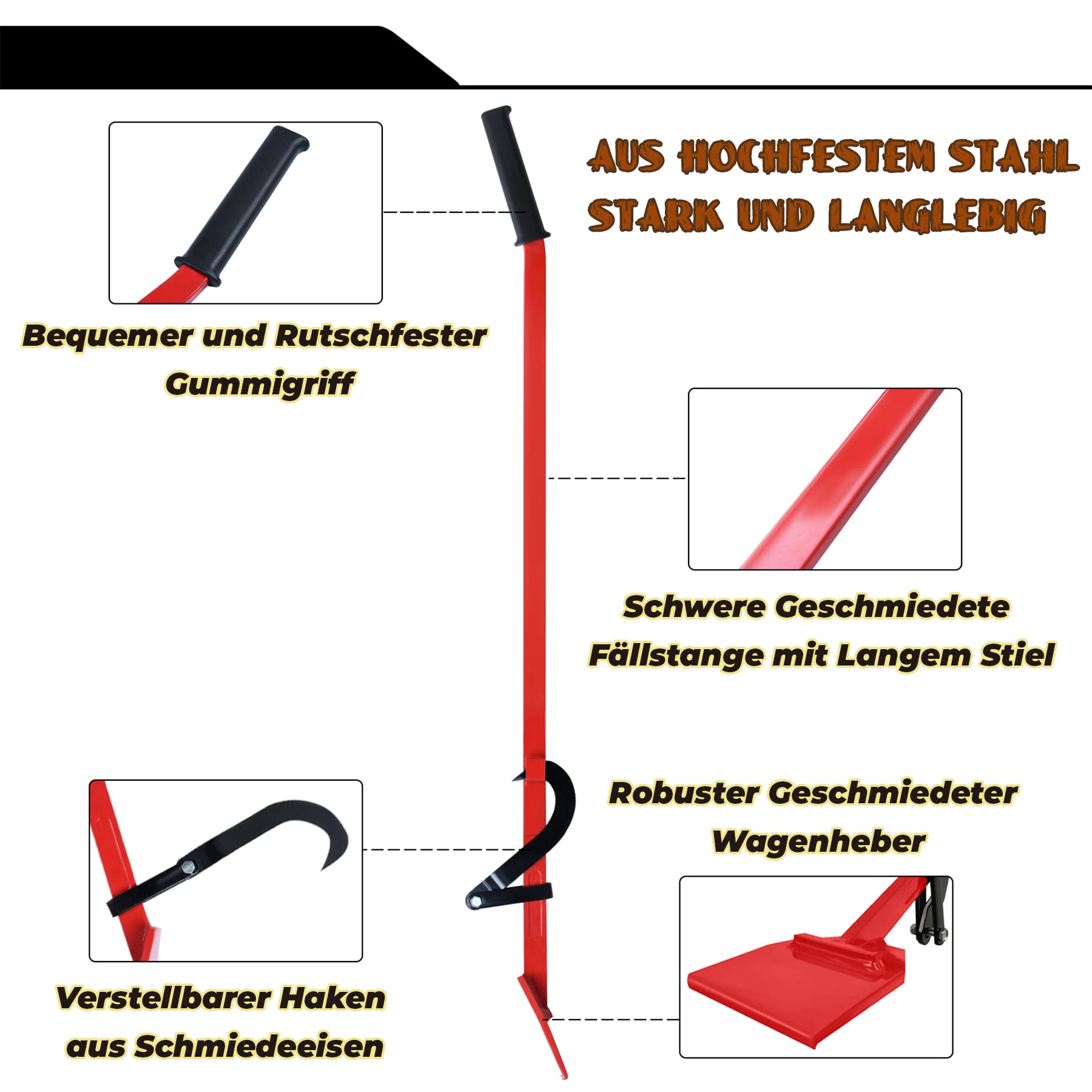 Sollevatore Per Tronchi 130 Cm - Paletta In Acciaio Con Gancio Reversibile E Impugnatura Antiscivolo - Foto 12