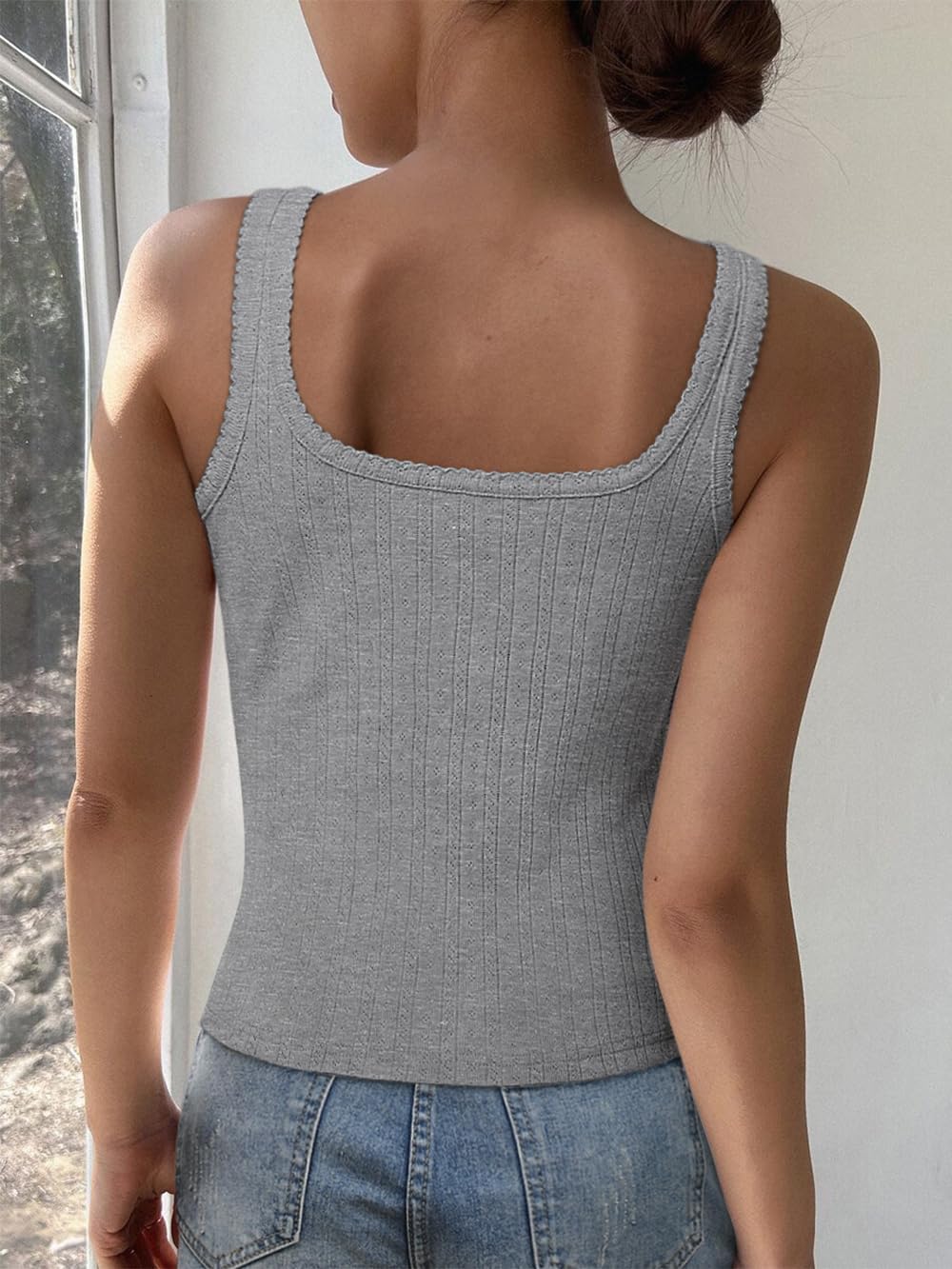 Women's Button Down Sexy Camisole Crop Tank Tops Scoop Neck Slim Shirts 2026 Summer Trendy Casual Work Outfits - Image 6