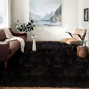 Latepis Area Rugs 12x12 Black Fuzzy Washable Rugs Faux Sheepskin Fur Rug for Living Room and Bedroom Shag Fluffy Rug for Floor Sofa Entertainment Room, Square