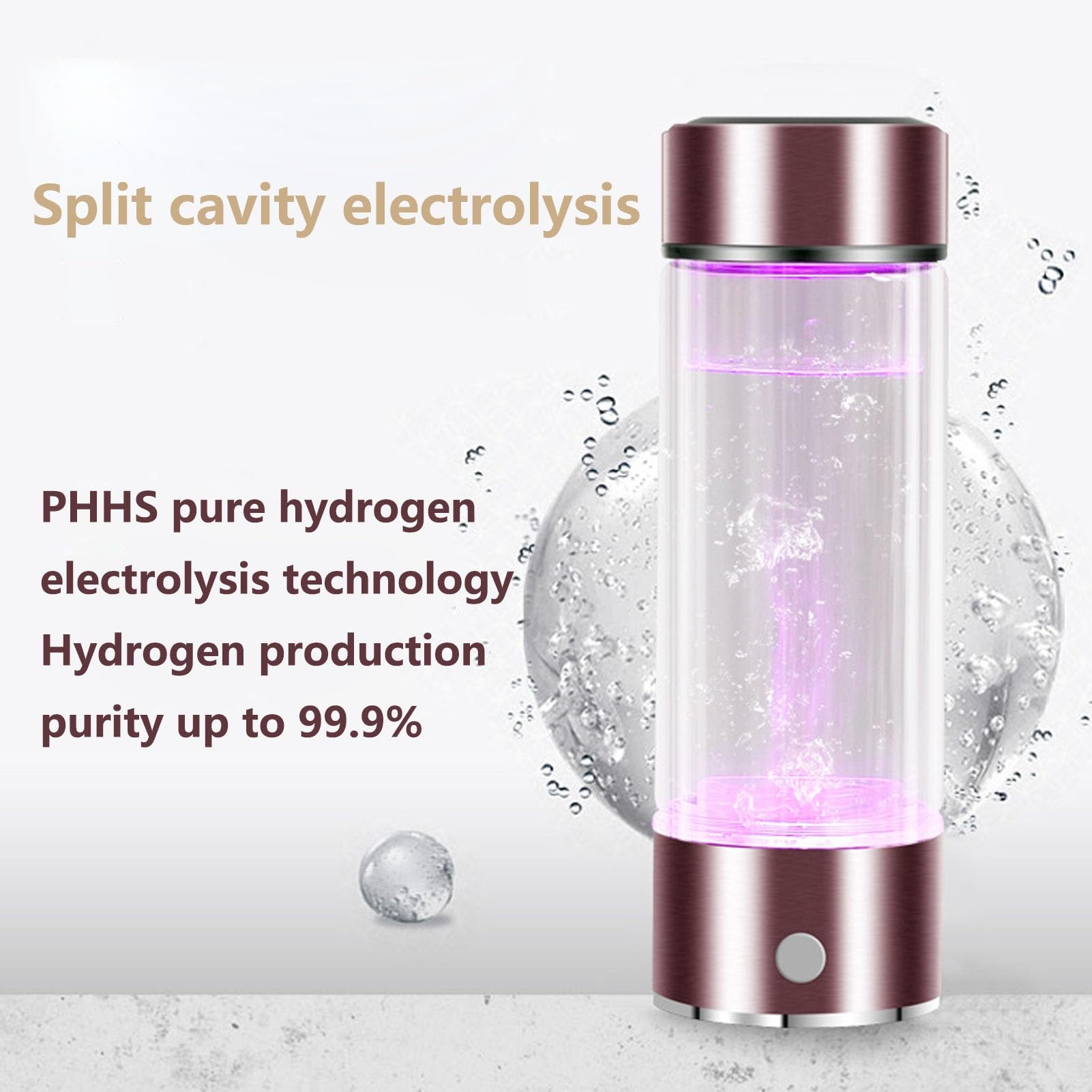 PAHION Generador De Agua De Hidrógeno 3-en-1 Botella De Agua De Hidrógeno Molecular Portátil Copa De Salud De Vidrio De Agua Rico En Hidrógeno Contenido De Hidrógeno A 1300-1600 PPB 400 Ml