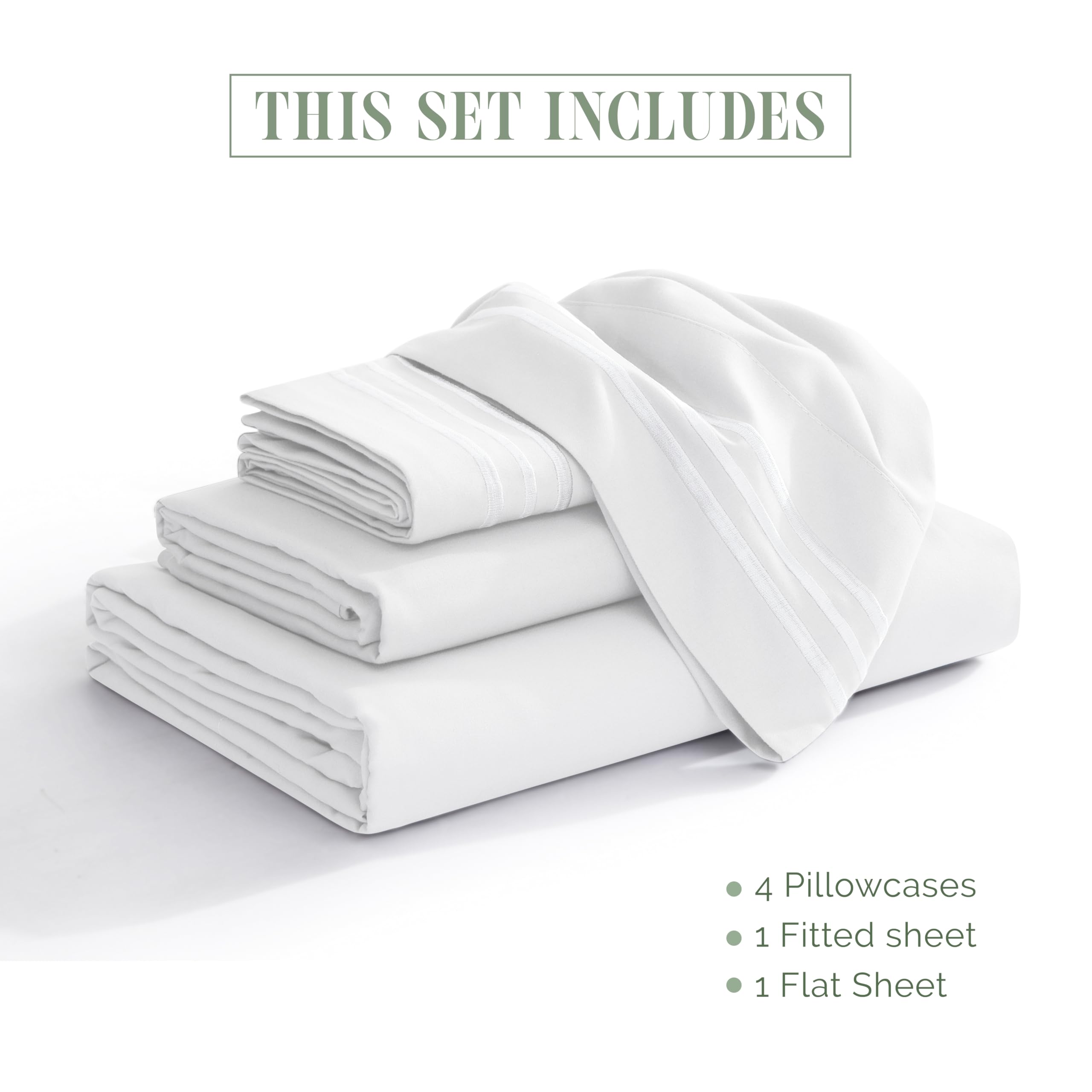 Elegant Comfort Luksusowy, gęstość 1500, komplet pościeli, 3-liniowy haft, najdelikatniejszy, hotelowy, 4-częściowy, jakości premium, odporny na zagniecenia i blaknięcie, King, biały