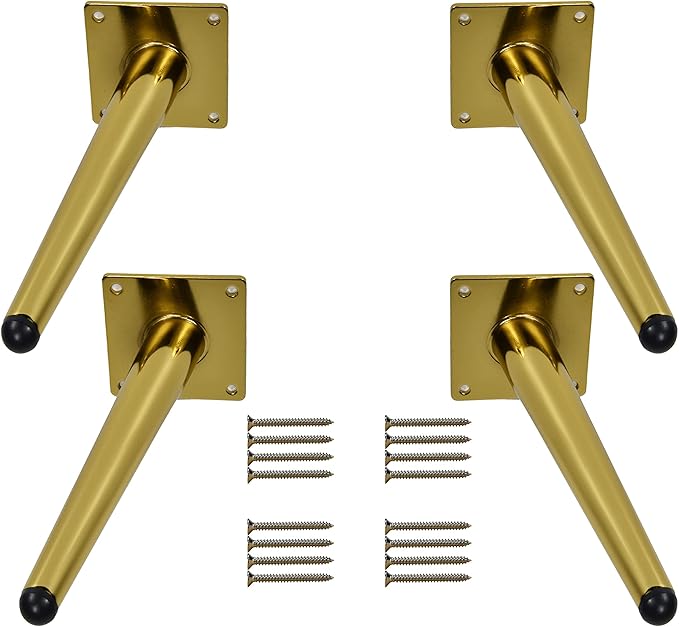 20cm Brass Gold Furniture Legs, Round Tapered Oblique Metal Table Legs, Brushed Gold Metal Home