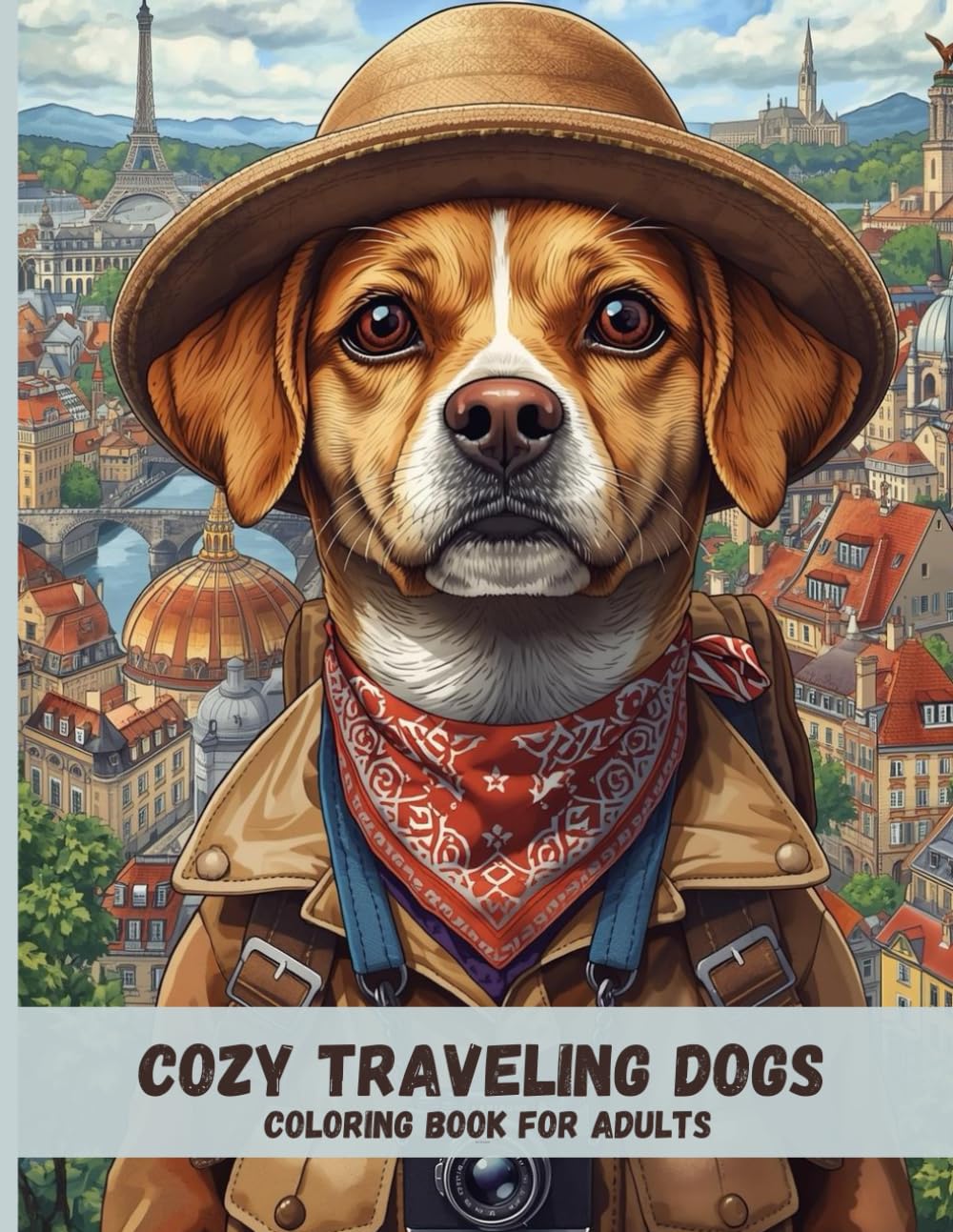 Cozy Traveling Dogs: Calming Adult Coloring Pages Featuring Dogs on a Peaceful Journey Around the World