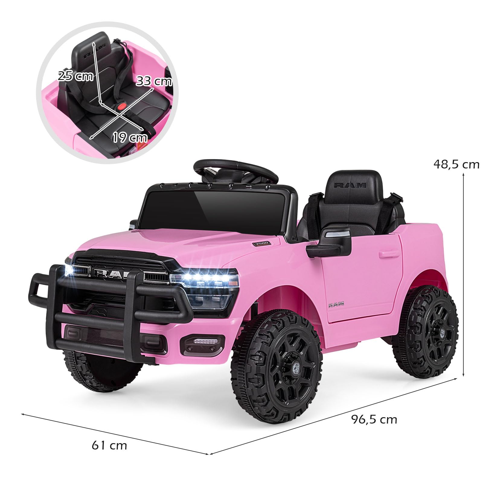 FANTASK Auto elettrica per bambini, 12 V, con telecomando e luce (rosa)