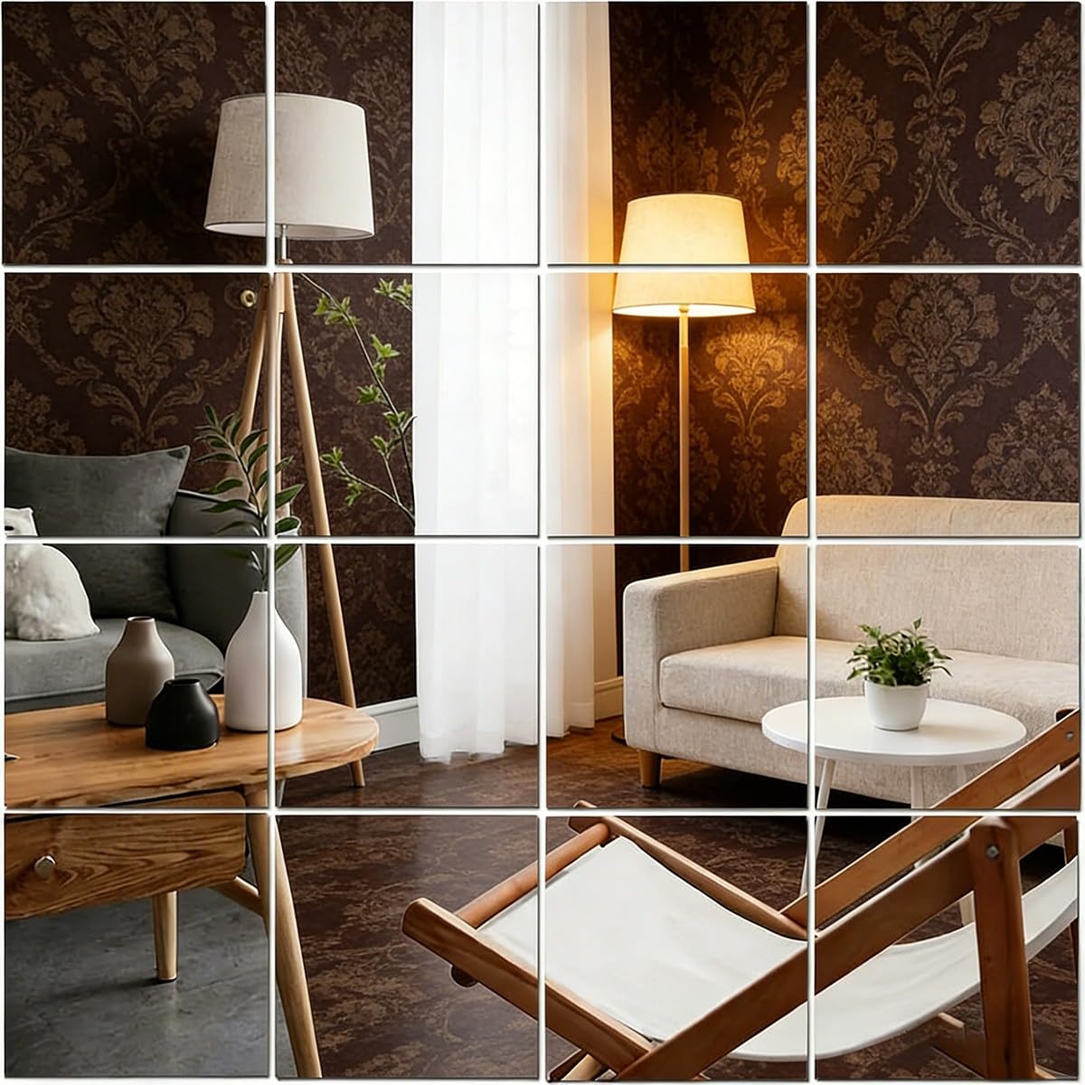 Gimnasio Espejo de Pie Cuerpo Entero 4 Piezas Espejos Grandes de Pared sin Marco para Gimnasio Garaje Yoga Estudio de Baile y Dormitorio 36x36cm
