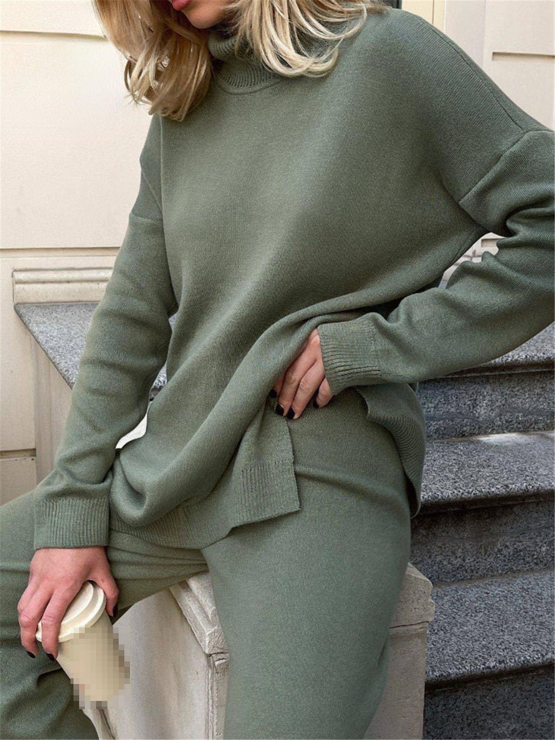 Maglioni da donna Autunno Inverno Casual Tinta unita Dolcevita Top Manica Lunga Fessure Maglione Lavorato a Maglia