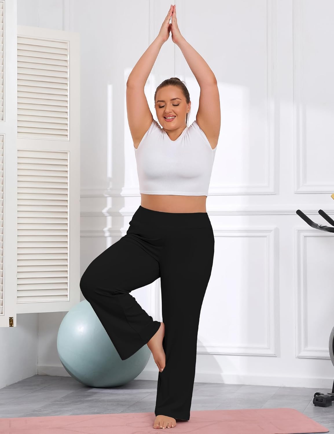 COOTRY Women's Plus Size Wide Leg Pants Yoga Pants with Pockets High Waist Stretch Work Dress Casual Sweatpants - Image 3