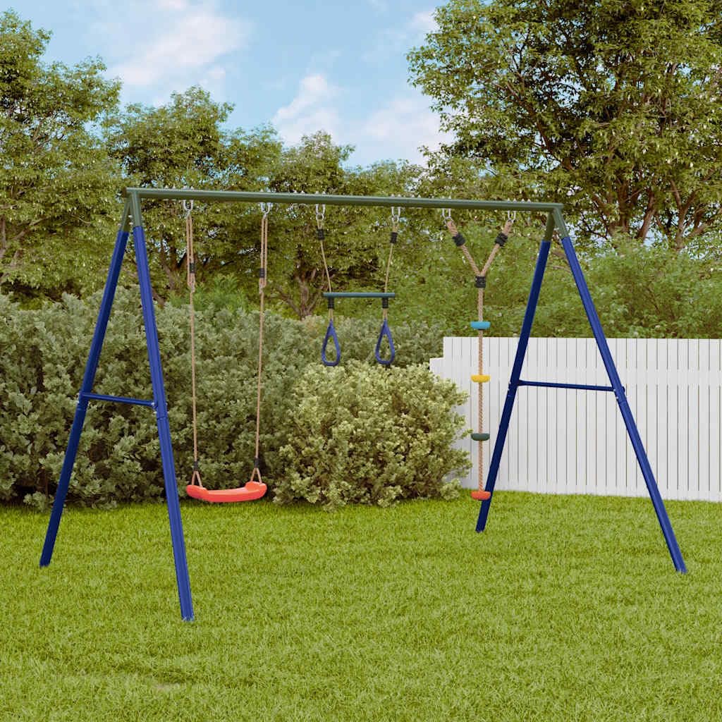 Juego de columpio con columpio trapezoidal, de acero lacado, 273,5 x 185 x 185 cm, para niños de 3 a 10 años, juguete de jardín para jardín, patio, terraza, promueve el movimiento y la
