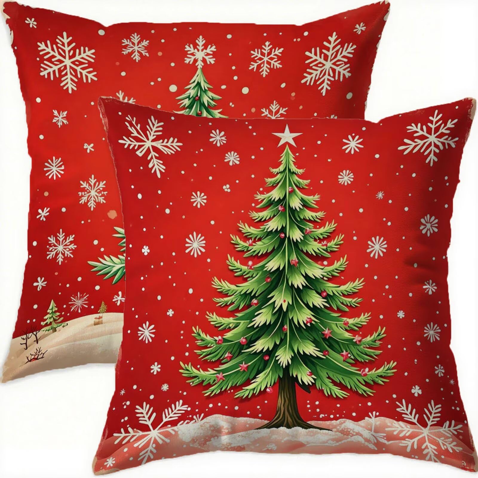 Housse coussin 60x60cm imperméable lavable lot de 2 taies oreillers vert Noël