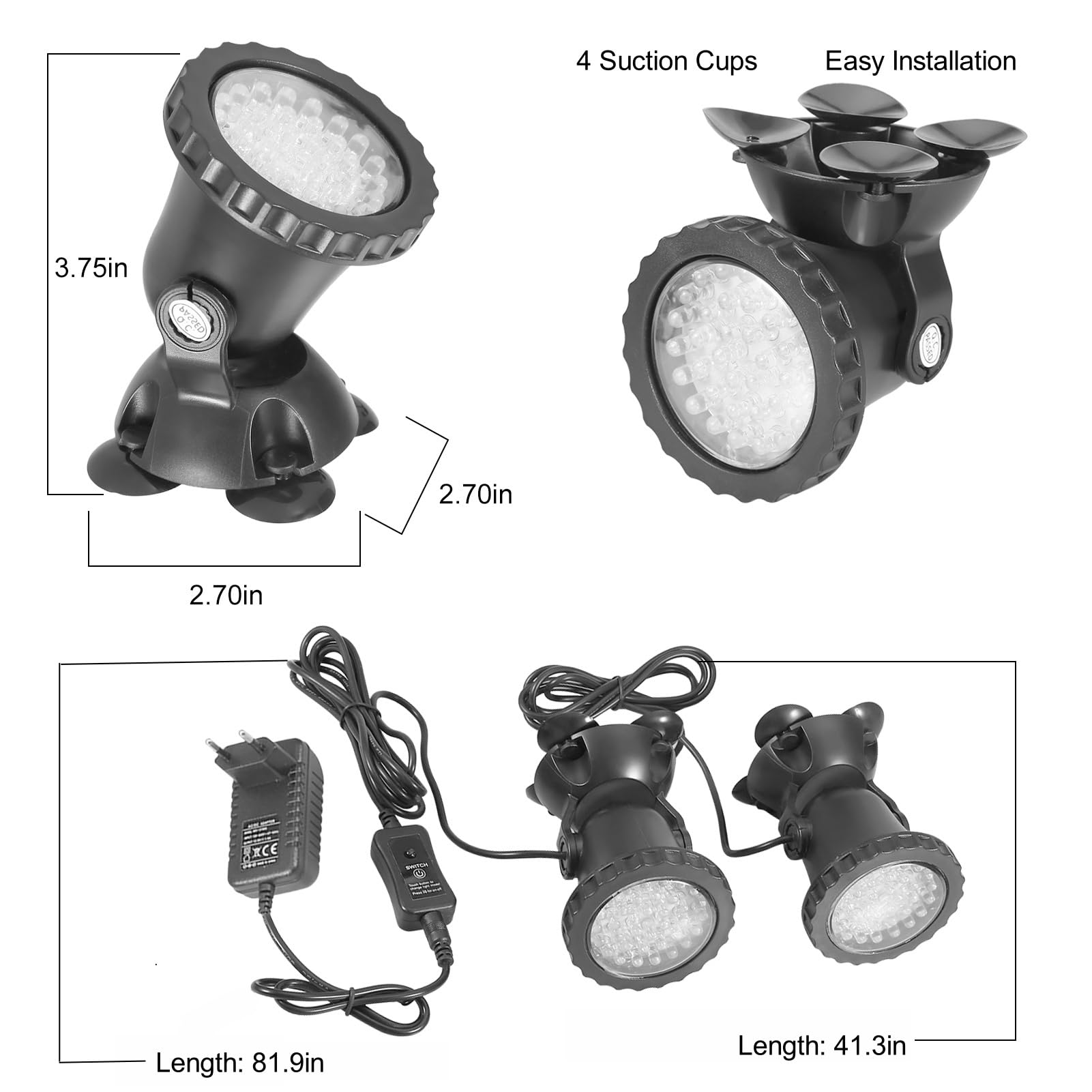 Aquarium RGB Projecteur Submersible étanche IP 68 LED Lumière sous-Marine Multicolore Dimmable Spot avec télécommande pour Aquarium Jardin Pond Piscine Fontaine Fontaine(#2)