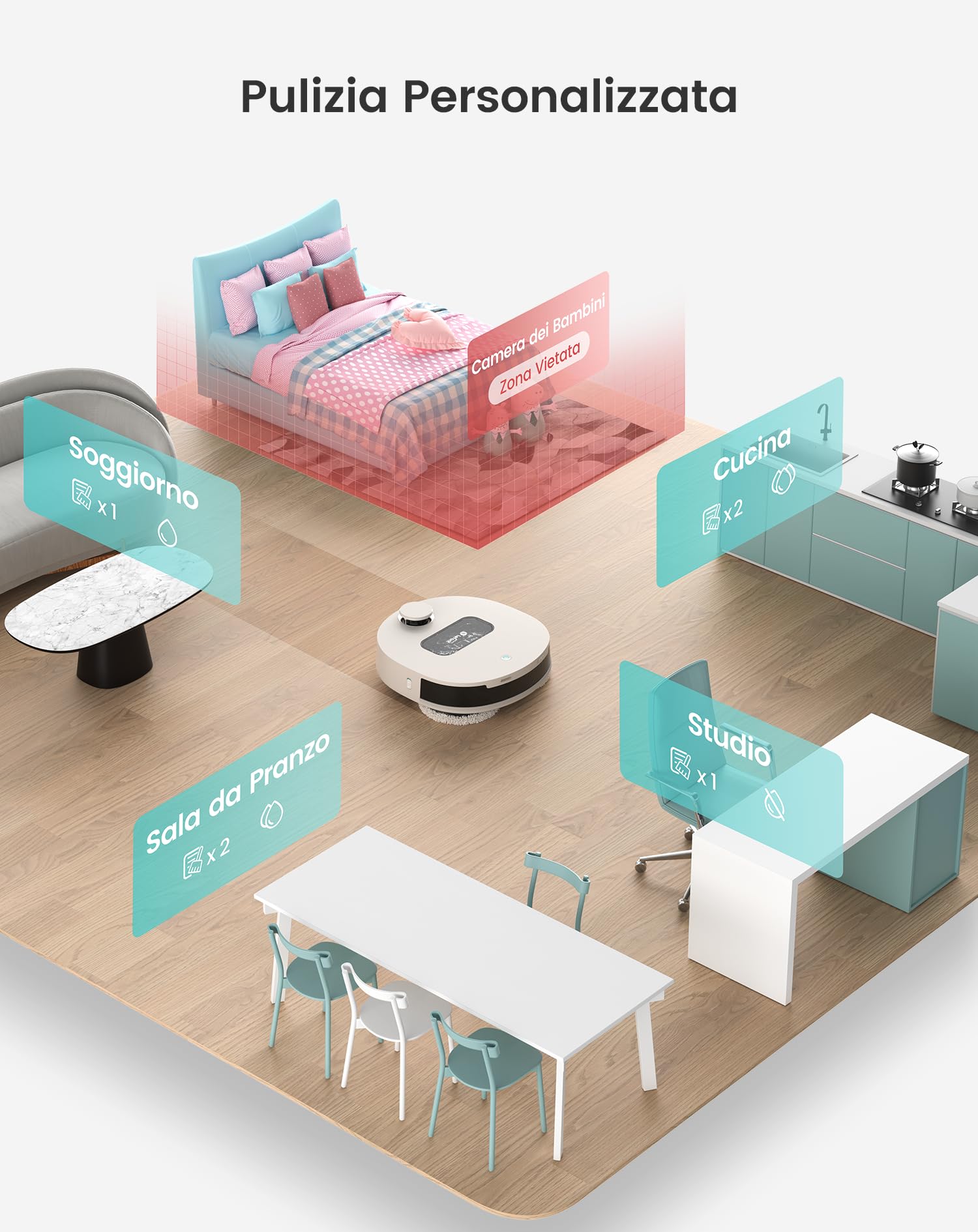 LEFANT T1 Robot Lavapavimenti con Base Autopulente e Asciugatura ad Aria a 40°C, Zone No-Go per Tappeti, Navigazione LiDAR dToF, Riconoscimento Ostacoli, Compatibile con Alexa/App/WiFi