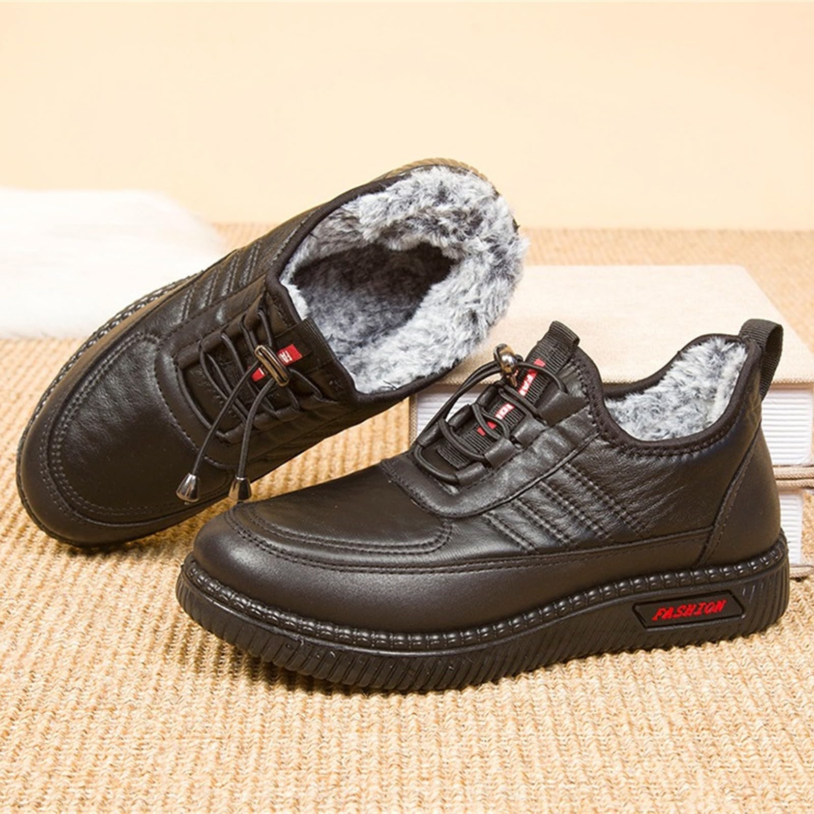 Chaussures d'hiver pour femme - Doublées - En cuir - Antidérapantes - Chaussures de randonnée - Chaussures basses - Bottes d'hiver - Bottes chaudes - Bottes de travail