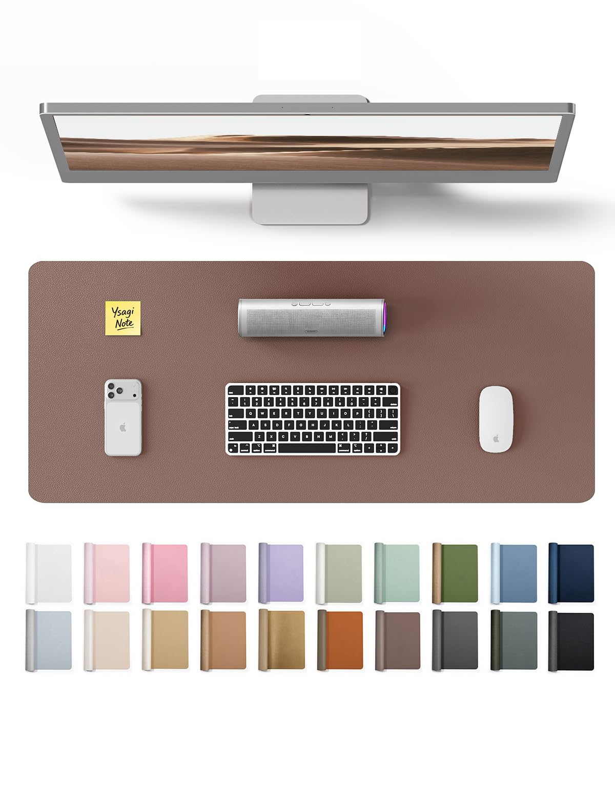 YSAGi Leather Desk Protector, Office Mat, Large Mouse Mat, Non-Slip PU Leather Blotter, Laptop Pad, Waterproof Writing Pad for Office and Home (Chocolate, 23.6" x 13.8")