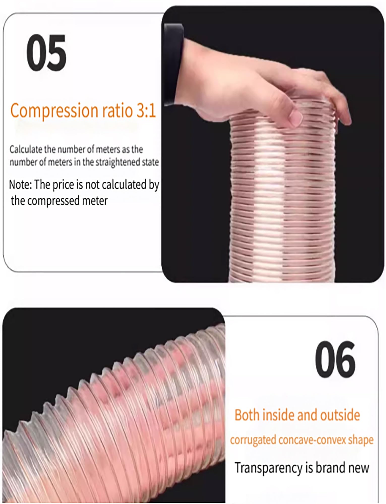 Manguera de vacío flexible con separador de polvo de 0,93 mm de grosor, resistente a perforaciones y con alambre de acero revestido de cobre.(160mm/6.3 in)