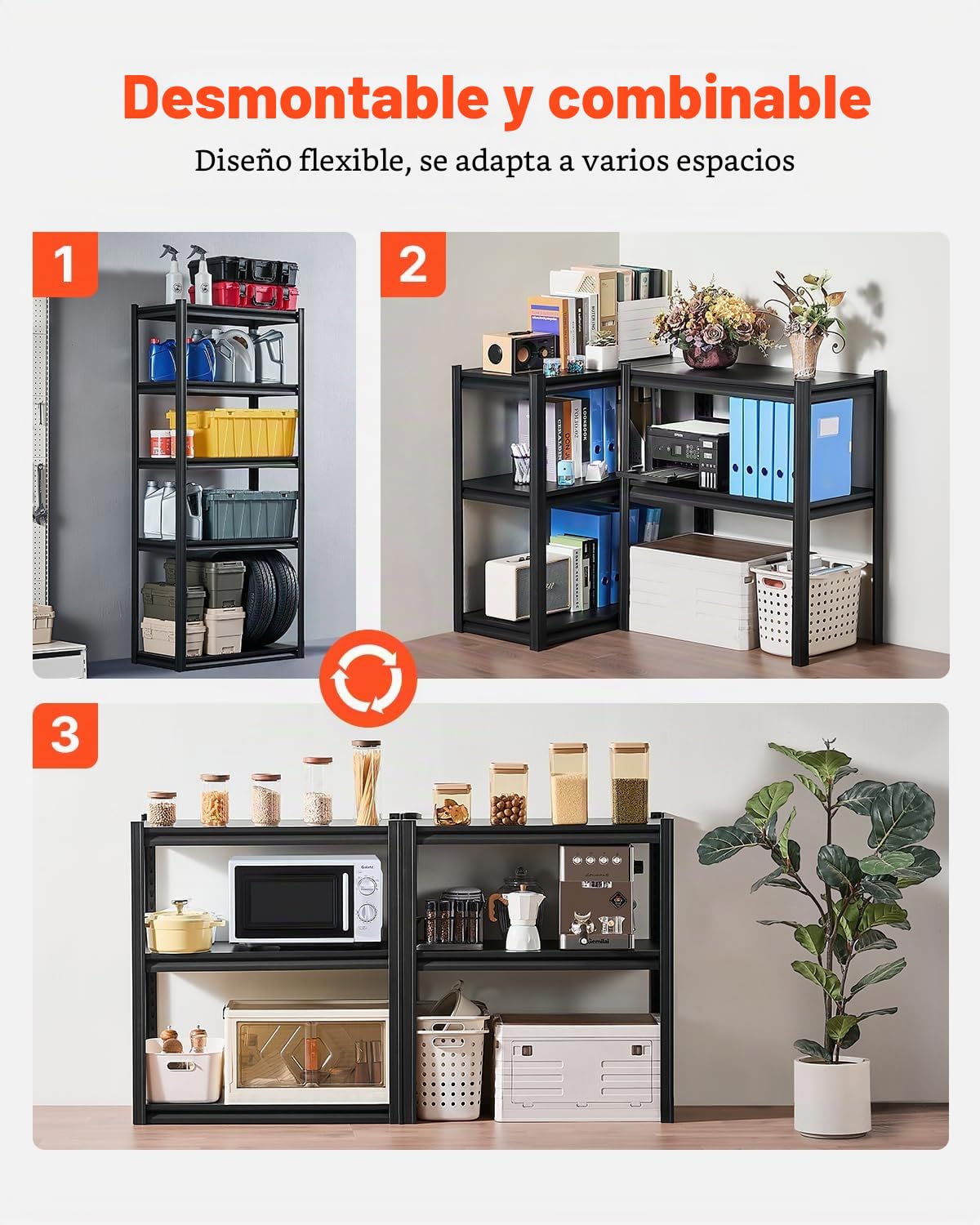 VEVOR Estantes de Almacenamiento de 5 Niveles de 406,4 x 812,8 x 1828,8 mm Capacidad de Carga Total de 907 kg, Estantes de Metal Ajustables para Garaje, Cocina, Almacén, Sótano, Trastero, Negro