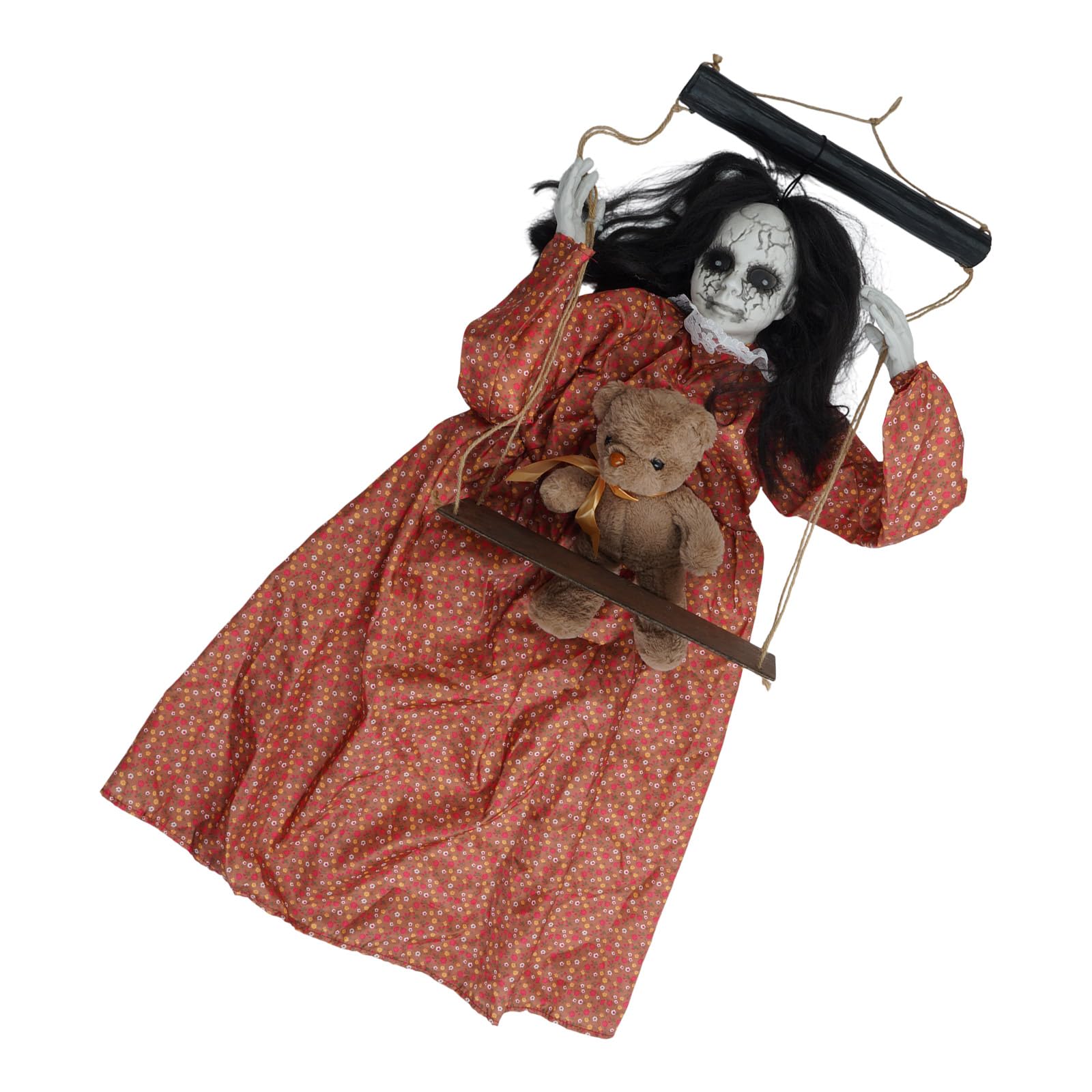 Jazuaiao Sound Activated Swinging Ghostly Doll Halloween Hanging Decoration for Outdoor and Indoor Garden Front Yard Display Sound Activated Scary Halloween Decoration