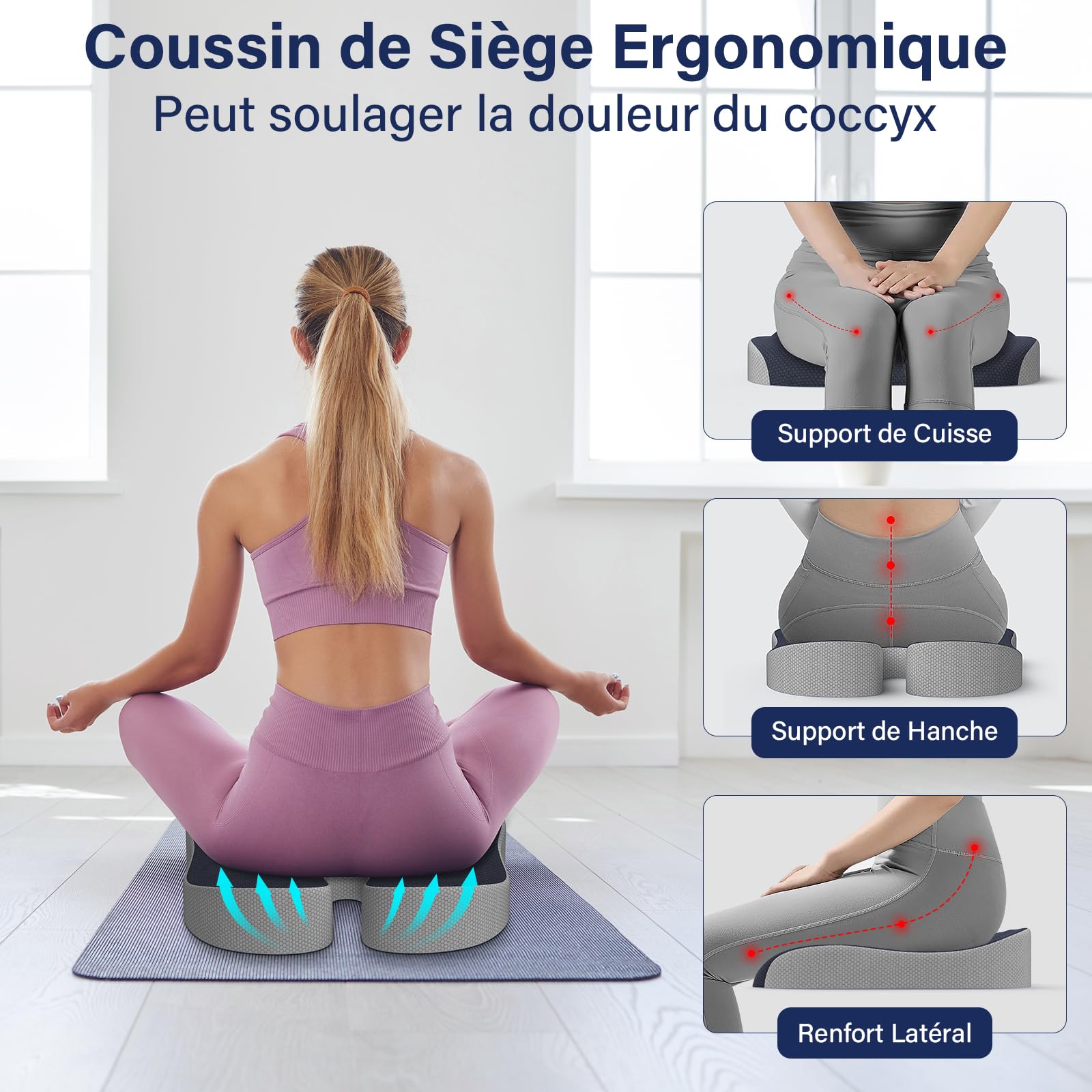 Coussin Coccyx Ergonomique pour Chaise Bureau Voiture Gaming - Gris Foncé