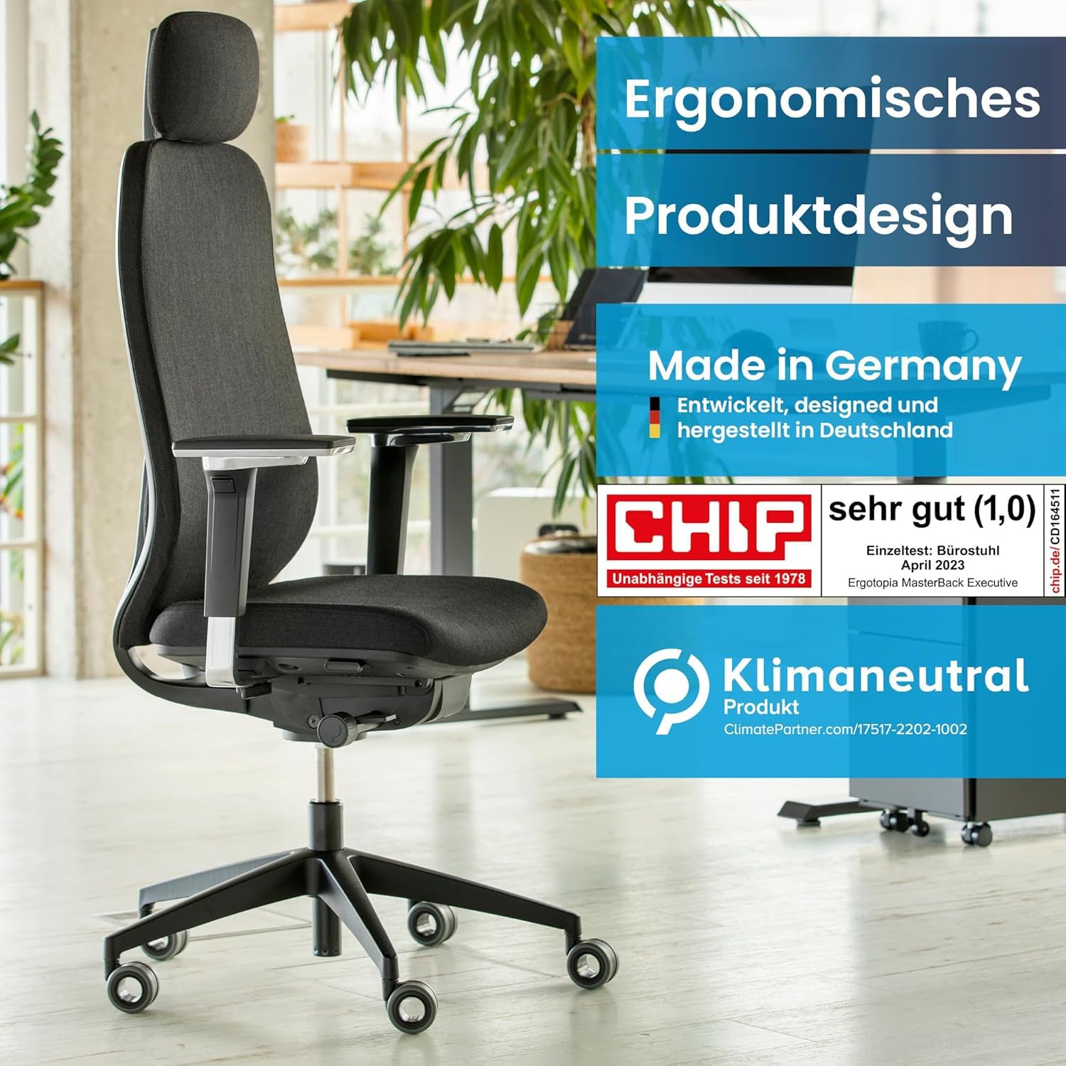 Ergotopia MasterBack Pro ergonomischer Bürostuhl [TESTSIEGER] – Schreibtischstuhl ergonomisch mit 3D-Neigungsmechanik & 5D-Armlehnen – Perfekt als Drehstuhl für Büro & Home Office