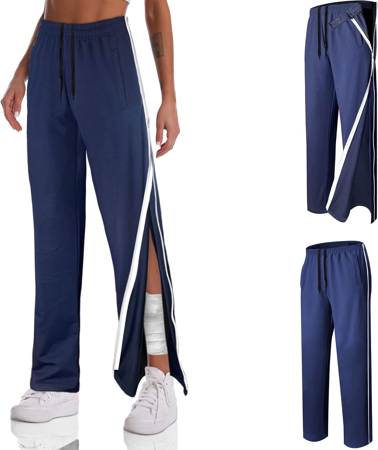 Unisex Tearaway Pants with 2 Side Zippers Snaps for Post Surgery Men Cotton Rip Off Breakaway Pant for Hip Replacement - Image 2