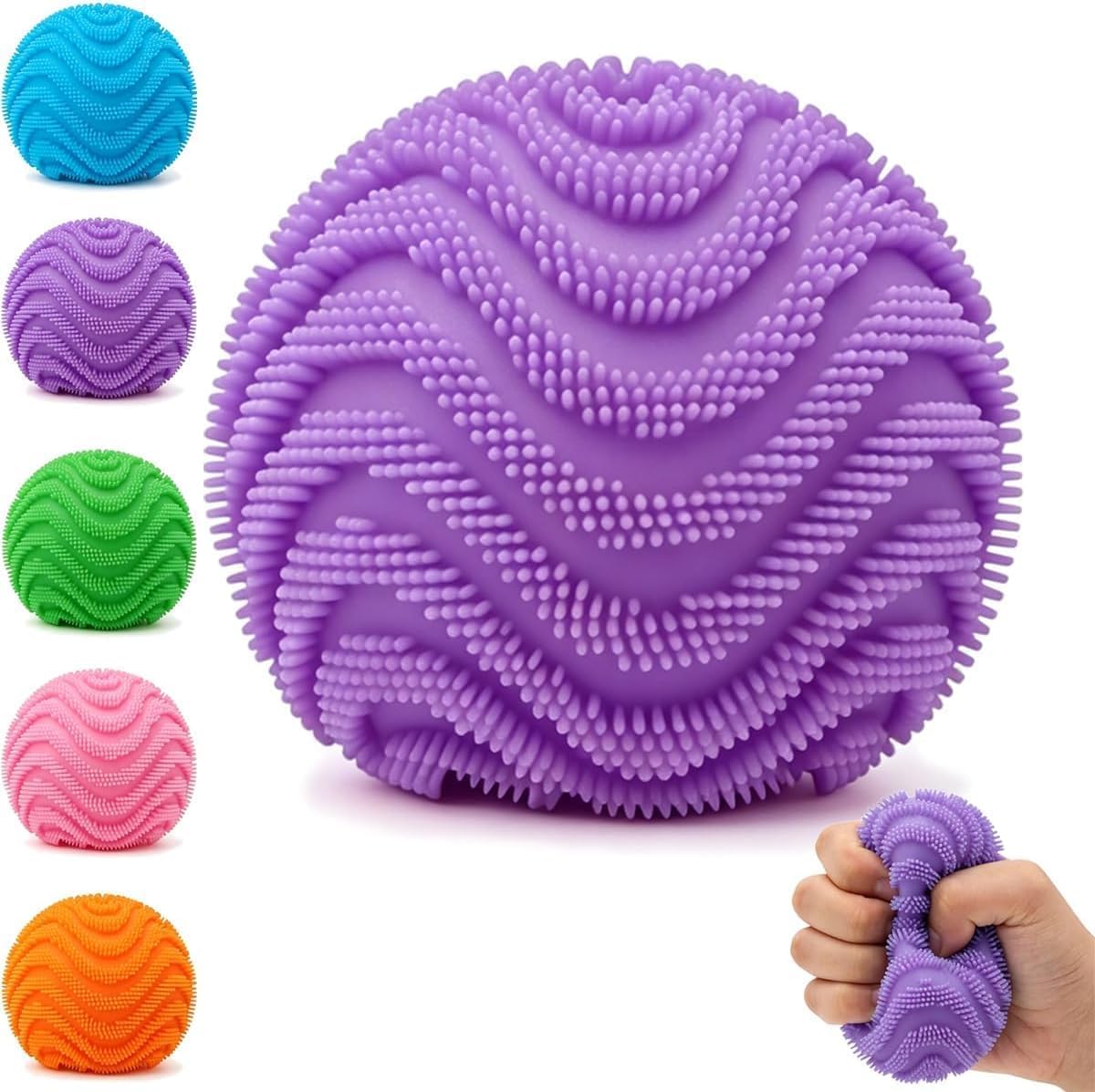 Fuzz Ball Squishy Stress Ball - Fuzzball Fidget Stress Toy, Fuzz Ball Squishy Stress Drop Malt Fuzz Balls Sensory Sensory for Adults Anxiety Stress Relief Toys, Birthday Party Favors (Purple)