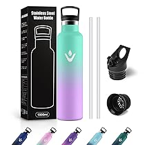 JAPORIA Borraccia Termica 1L, Bottiglia Termica con Cannuccia, Riutilizzabile, a Prova di Perdite, senza BPA, per Viaggi, Scuola, Ciclismo