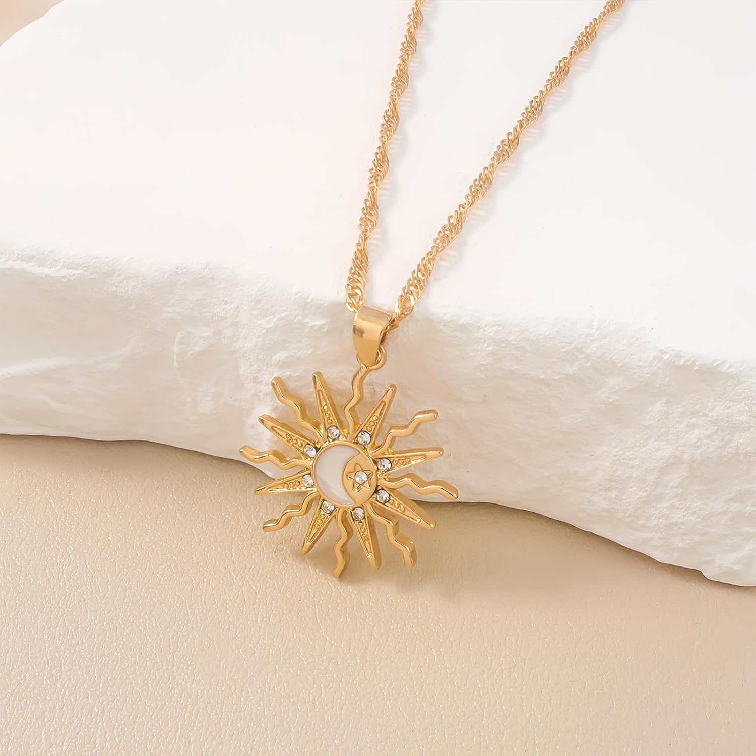 Sun Necklace for Women Men Dainty Layered 14k Gold Plated Necklaces Stack Chunky Gold Pendant Adjustable Rope Snake Chain Choker Charm Necklace Trendy Boho Jewelry Gift - Image 5