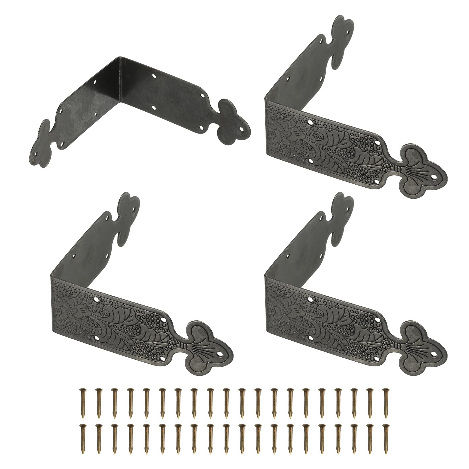 sourcing map 4 Pcs L Shaped Vintage Corner Protectors, 65 x 24 mm Decorative Guards, Protector Corner Braces with 40Pcs Nails for Cabinets Furniture Wooden Boxes, Black
