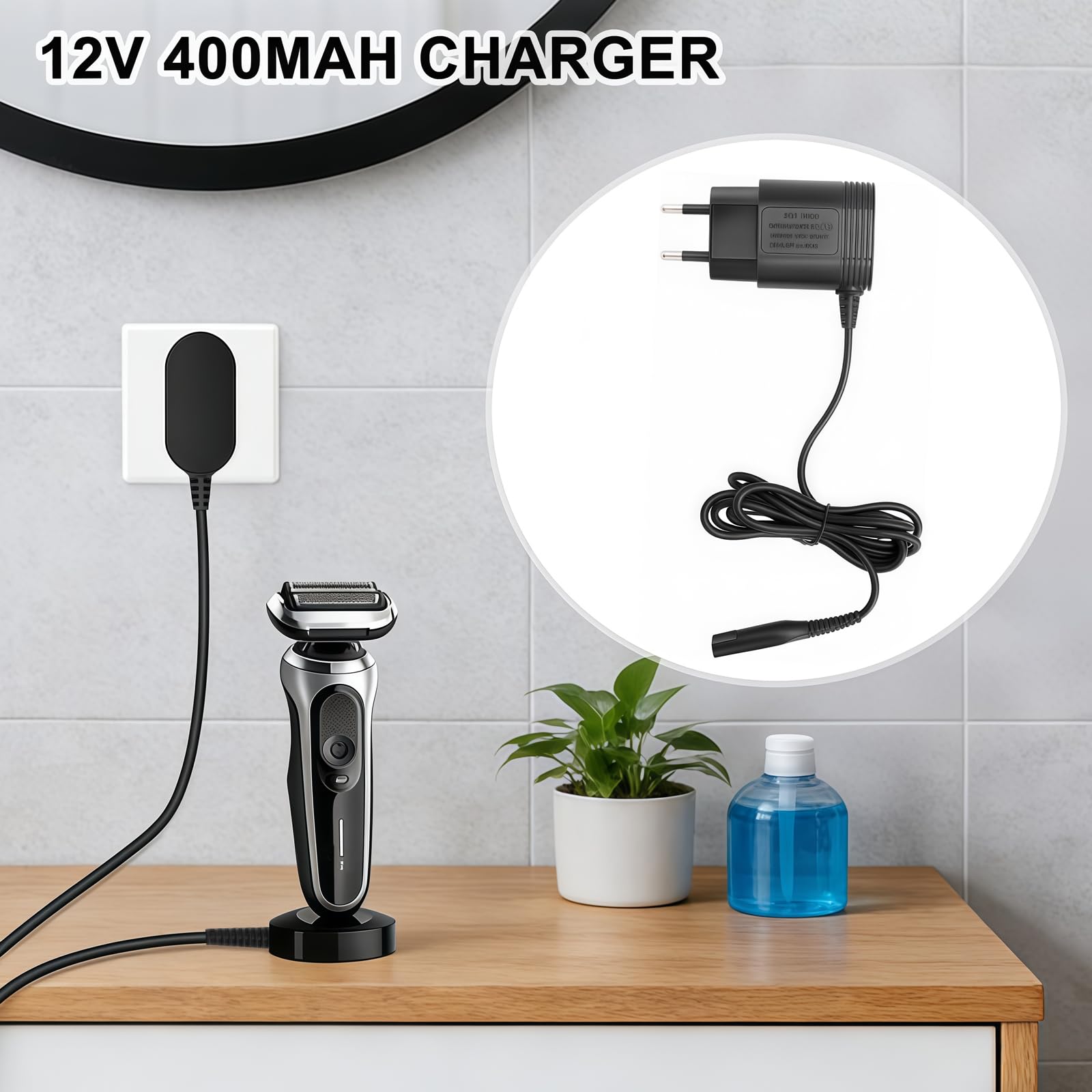12 V 0,4 A kabel do ładowania do golarki, ładowarki, zamiennik zasilacza kompatybilny z Braun Series 9 8 7 6 5 3 1 oraz ładowarka trymera i depilatora, maszynka do strzyżenia włosów, golarka