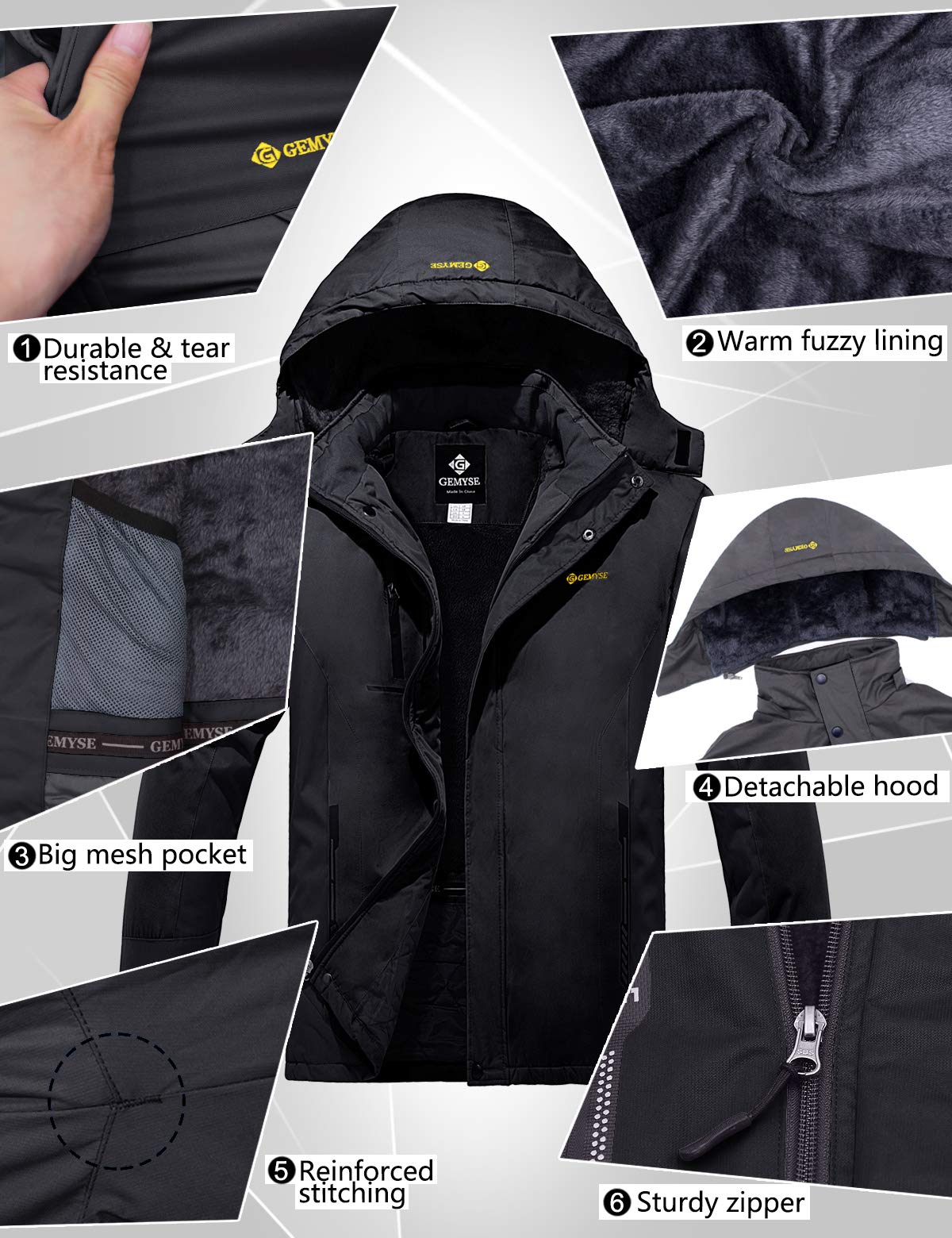GEMYSE Veste de Ski Homme Coupe-Vent Imperméable Doublure en Polaire Manteau d'Hiver Montagne Homme avec Capuche