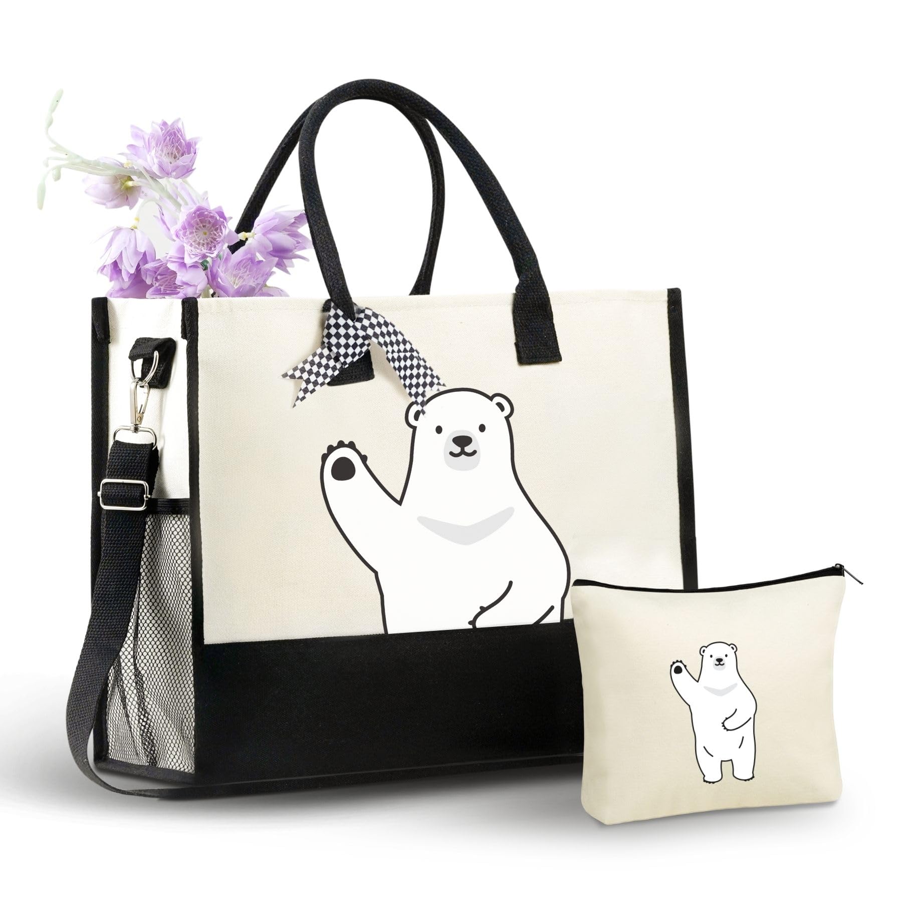 InnoBeta Polar bear gifts Canvas Tote Bag with Top Zipper Closure and Shoulder Strap for Birthday, Mother's Day, Christmas