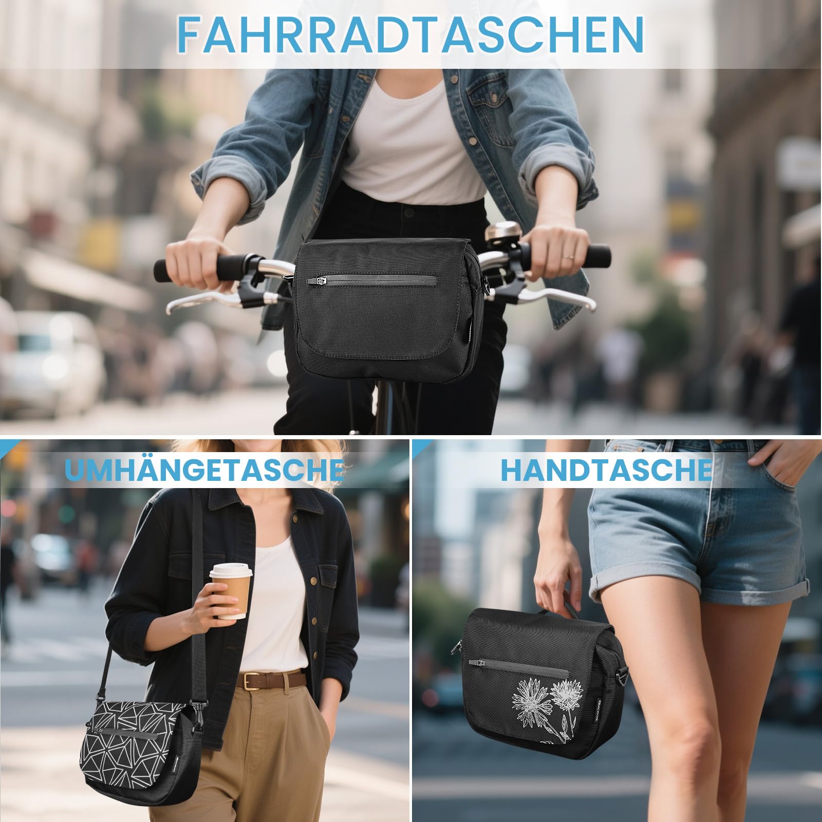 GXCROR Lenkertasche Fahrrad 5L mit Adapter, Handyhalterung, Trageschultergurt, Blitzschnell Abnehmbar, Wasserabweisende fahrradtasche Lenker, Für Stadtpendler, Reisen